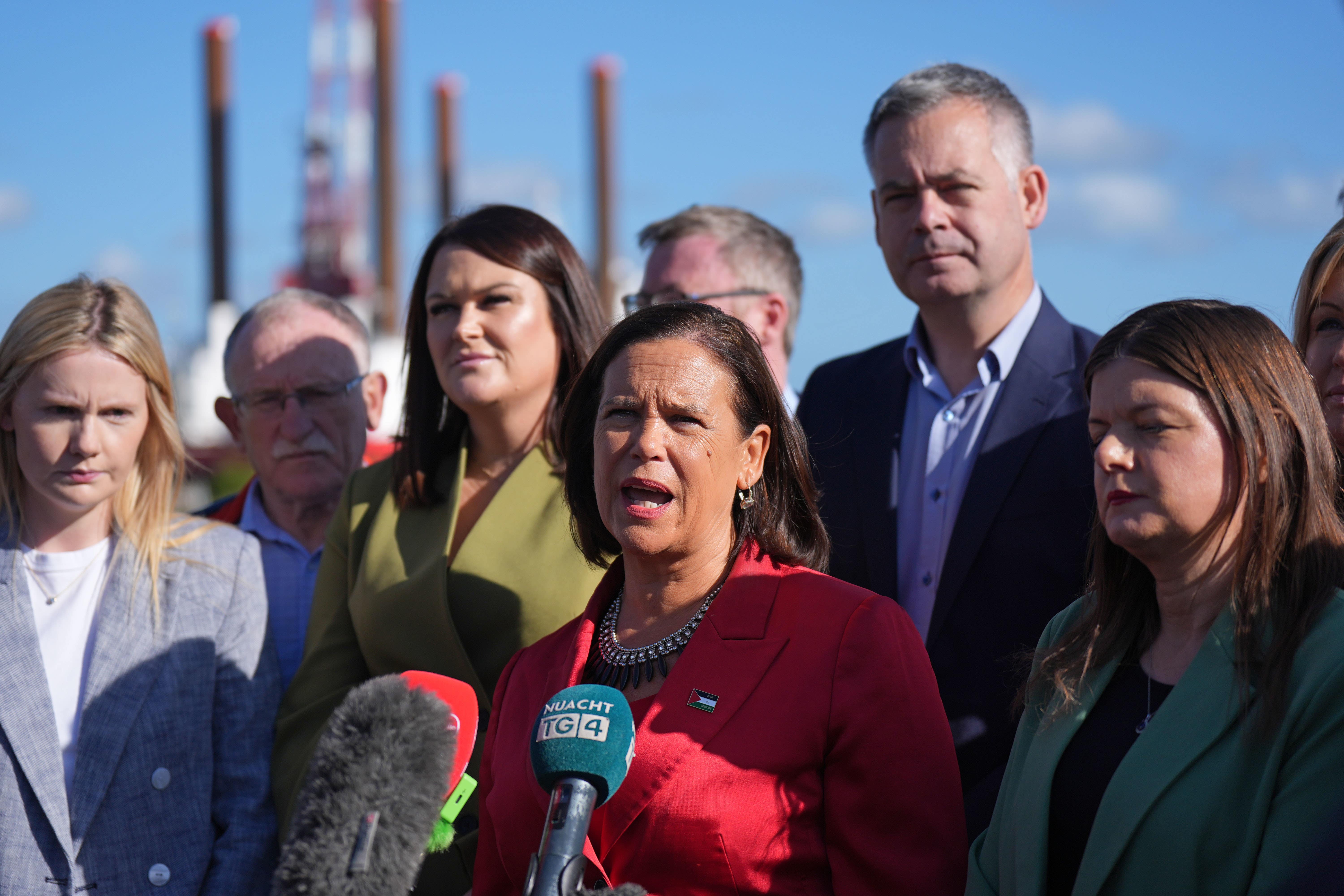 Sinn Fein leader Mary Lou McDonald (centre) with her Oireachtas team speaks to the media (Niall Carson/PA)