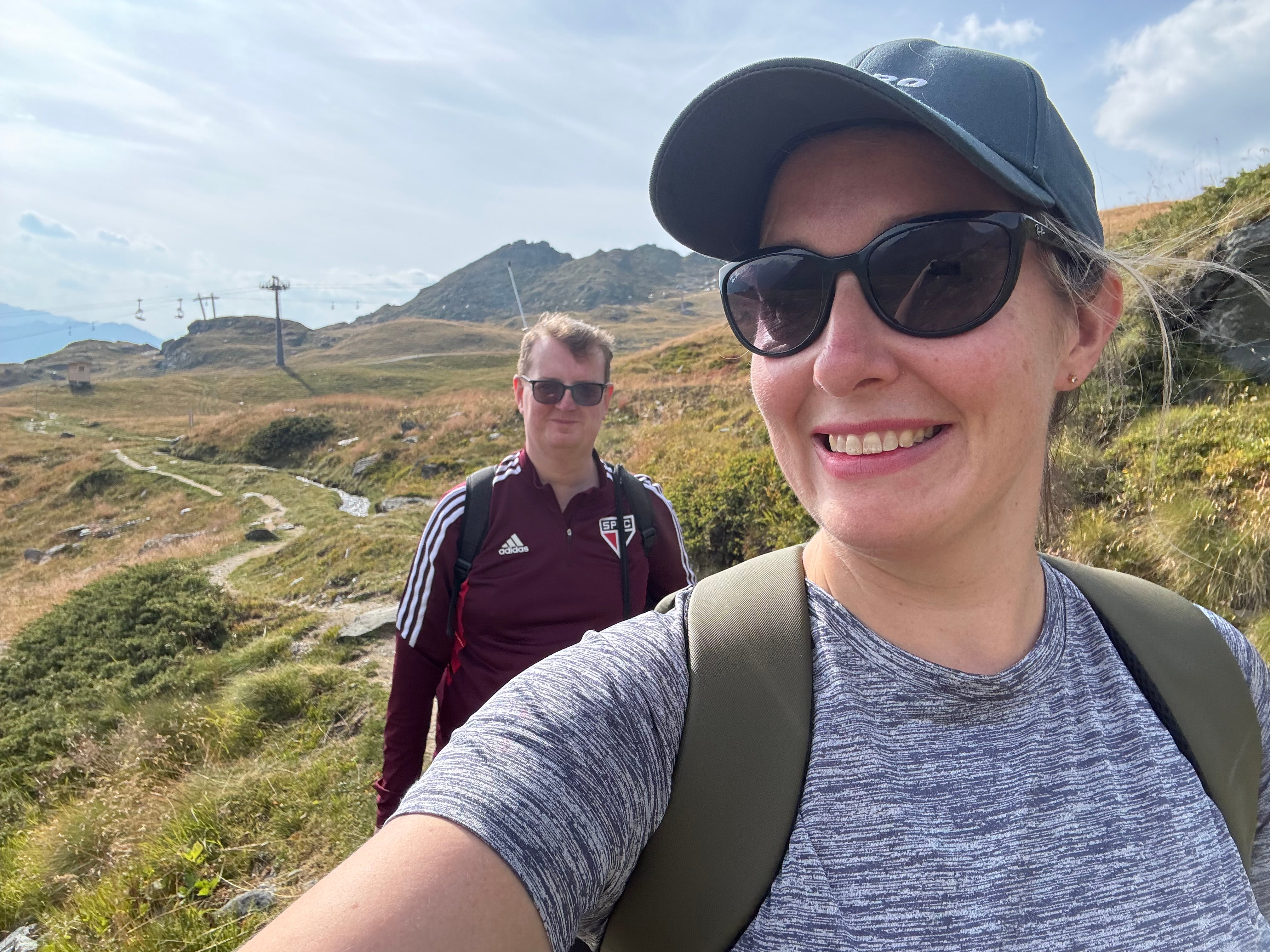 Writer Rebecca Black and her partner Andrew Scullion hike from Verbier to Cabane Mont Fort in the Swiss Alps
