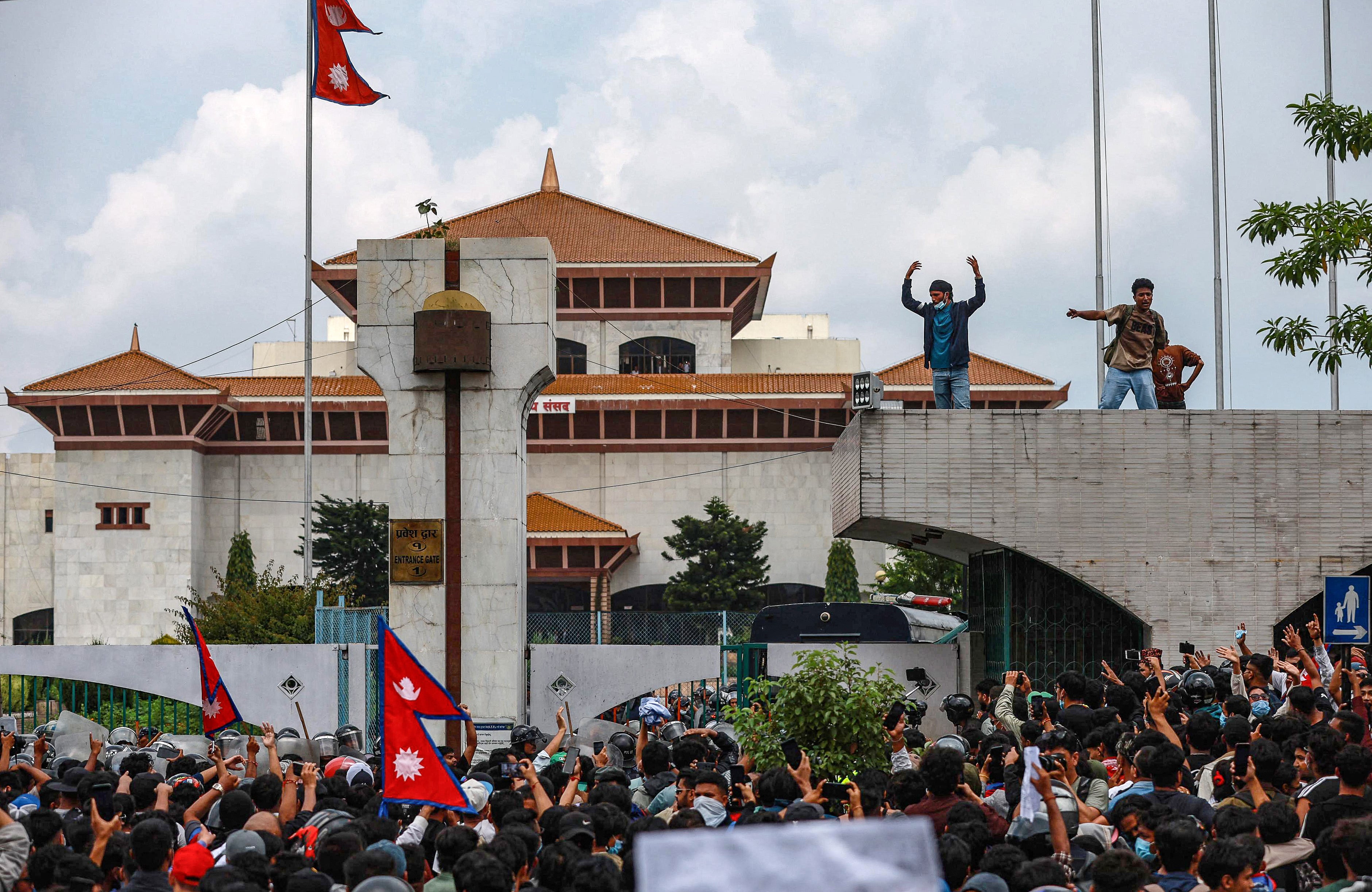 Demonstrators gather outside Nepal's Parliament during a protest in Kathmandu on 8 September 2025