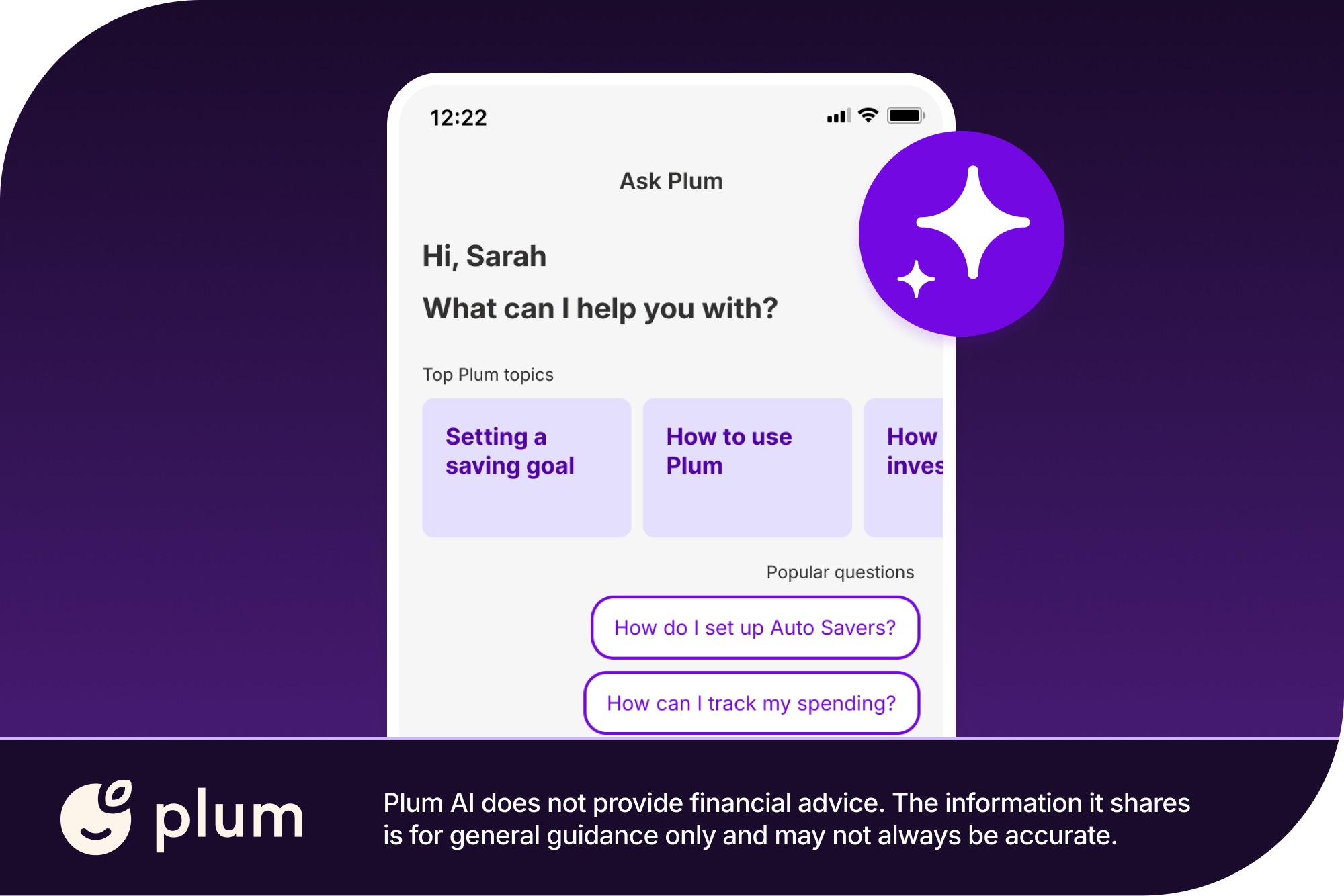 A shot of how Plum’s AI tool will look in the app
