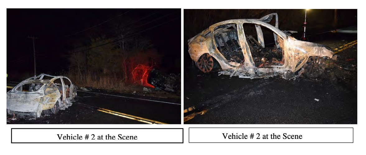 A Tesla Model Y seen after a deadly crash that killed four people in Long Island, New York. Now, Tesla says the operator is to blame and not its self driving system.