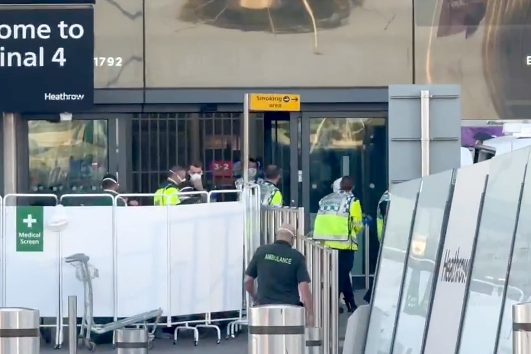 Emergency services flocked to Heathrow’s Terminal 4 in west London on Monday evening