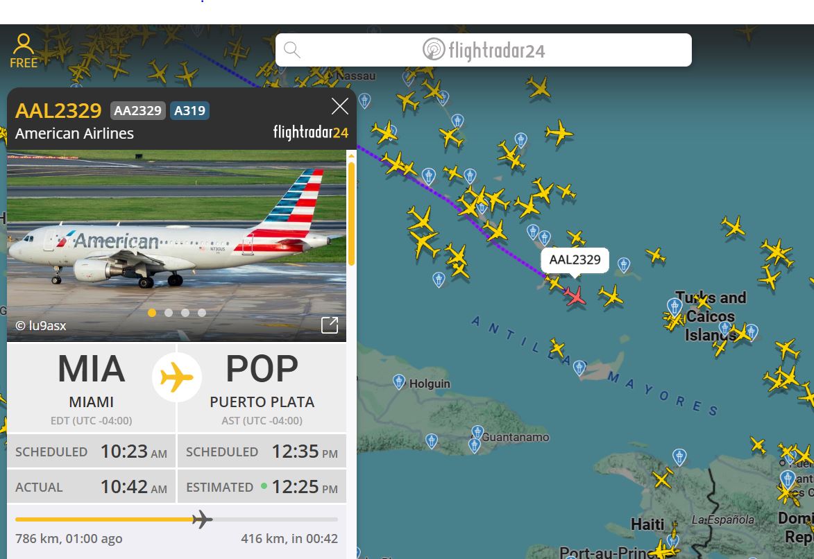 Flightradar24 has an interactive map function for flights around the world and displays expected times of arrival
