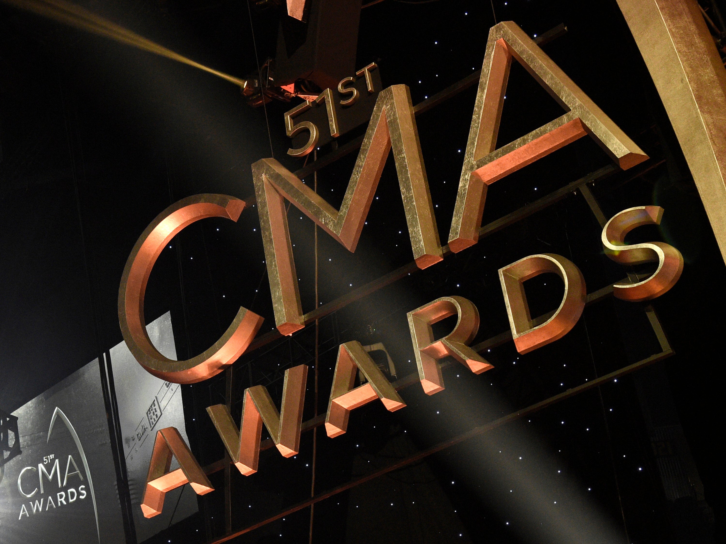 Signage for the 51st annual CMA Awards appears at the Bridgestone Arena on Nov. 8, 2017, in Nashville, Tenn