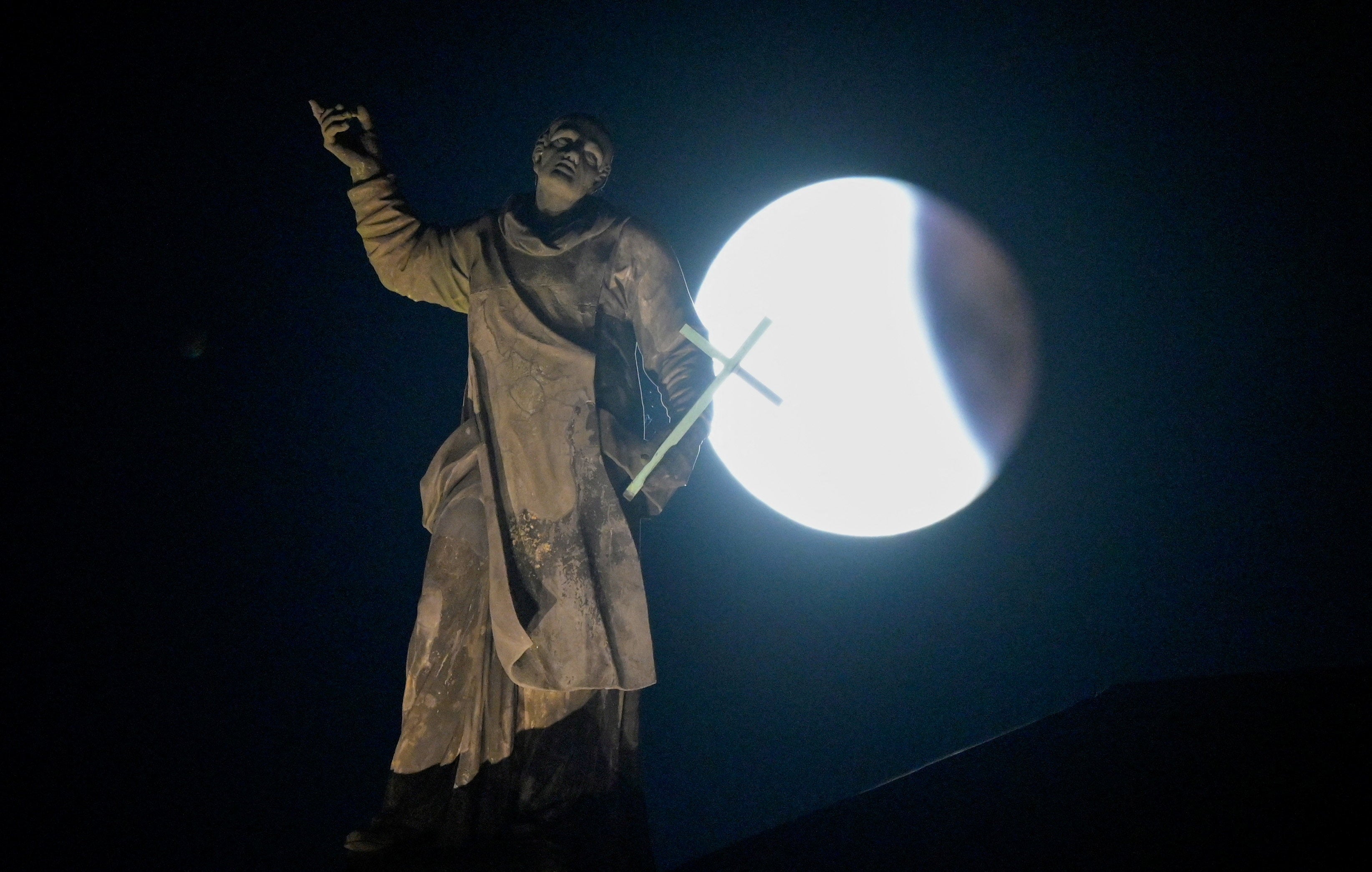 A full moon is seen during a "Blood Moon" total lunar eclipse
