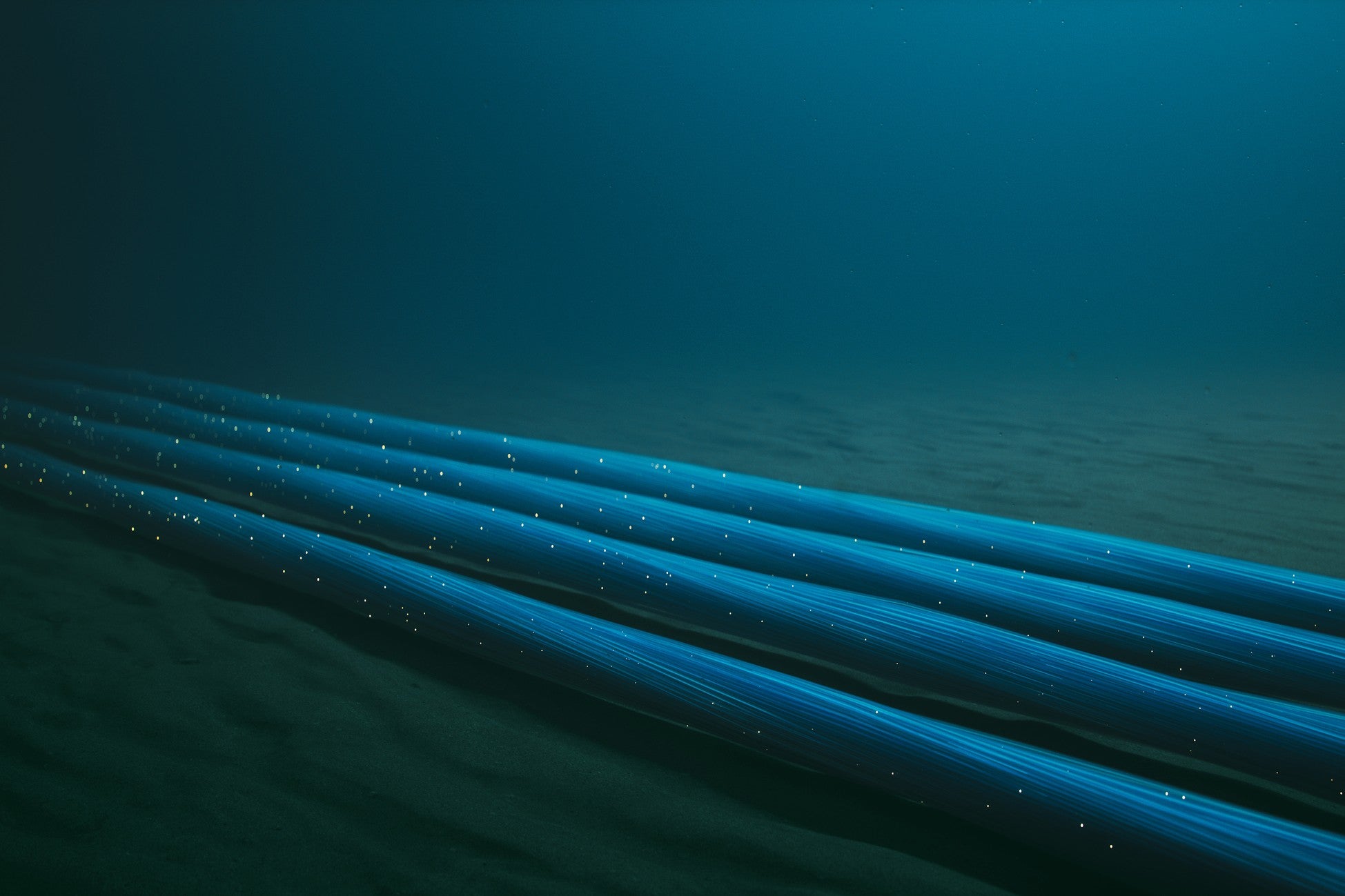 Underwater fibre optic cables on the the ocean floor