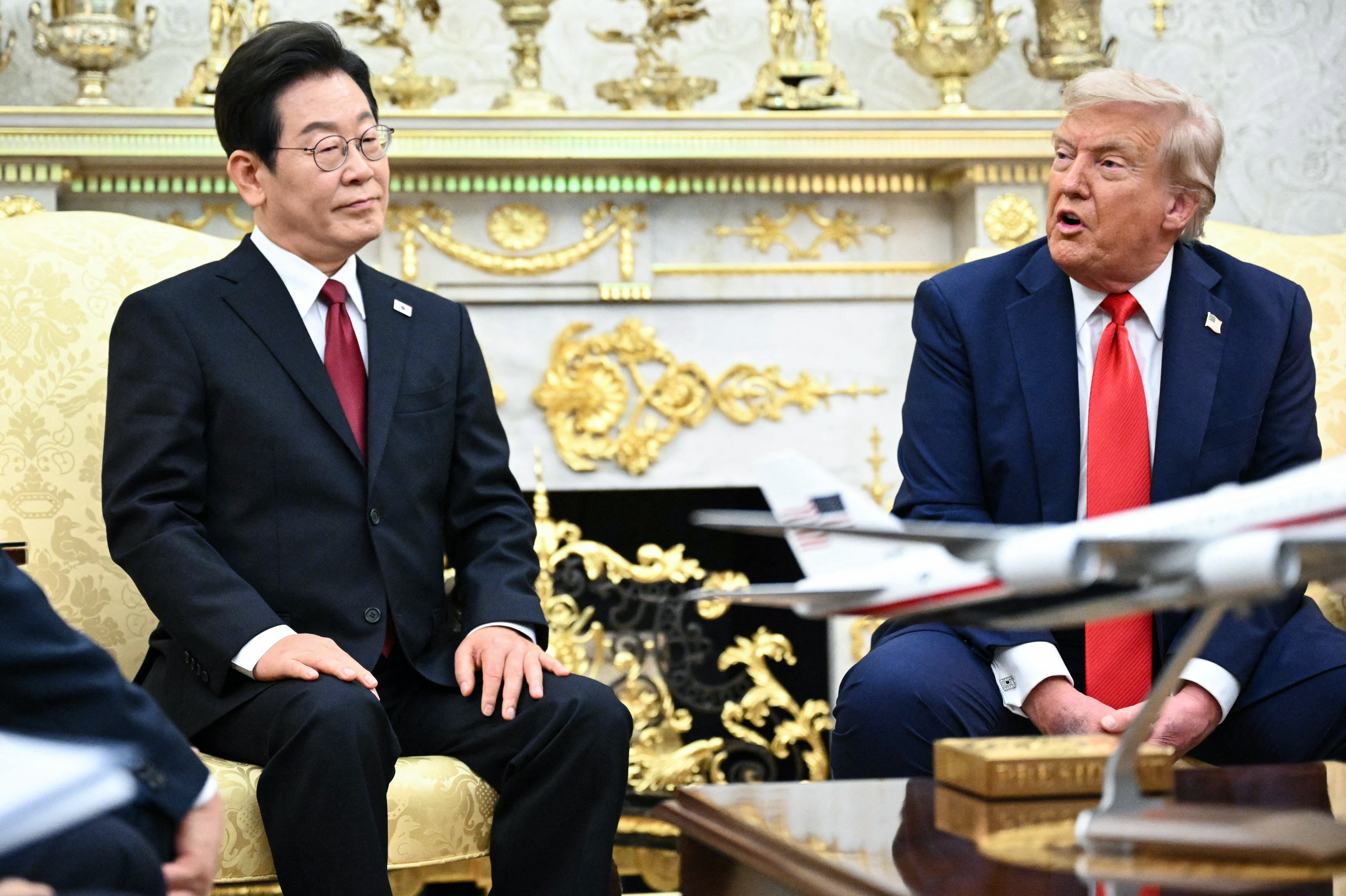 US president Donald Trump speaks during a bilateral meeting with South Korean president Lee Jae Myung in the Oval Office of the White House in Washington, DC, on 25 August 2025