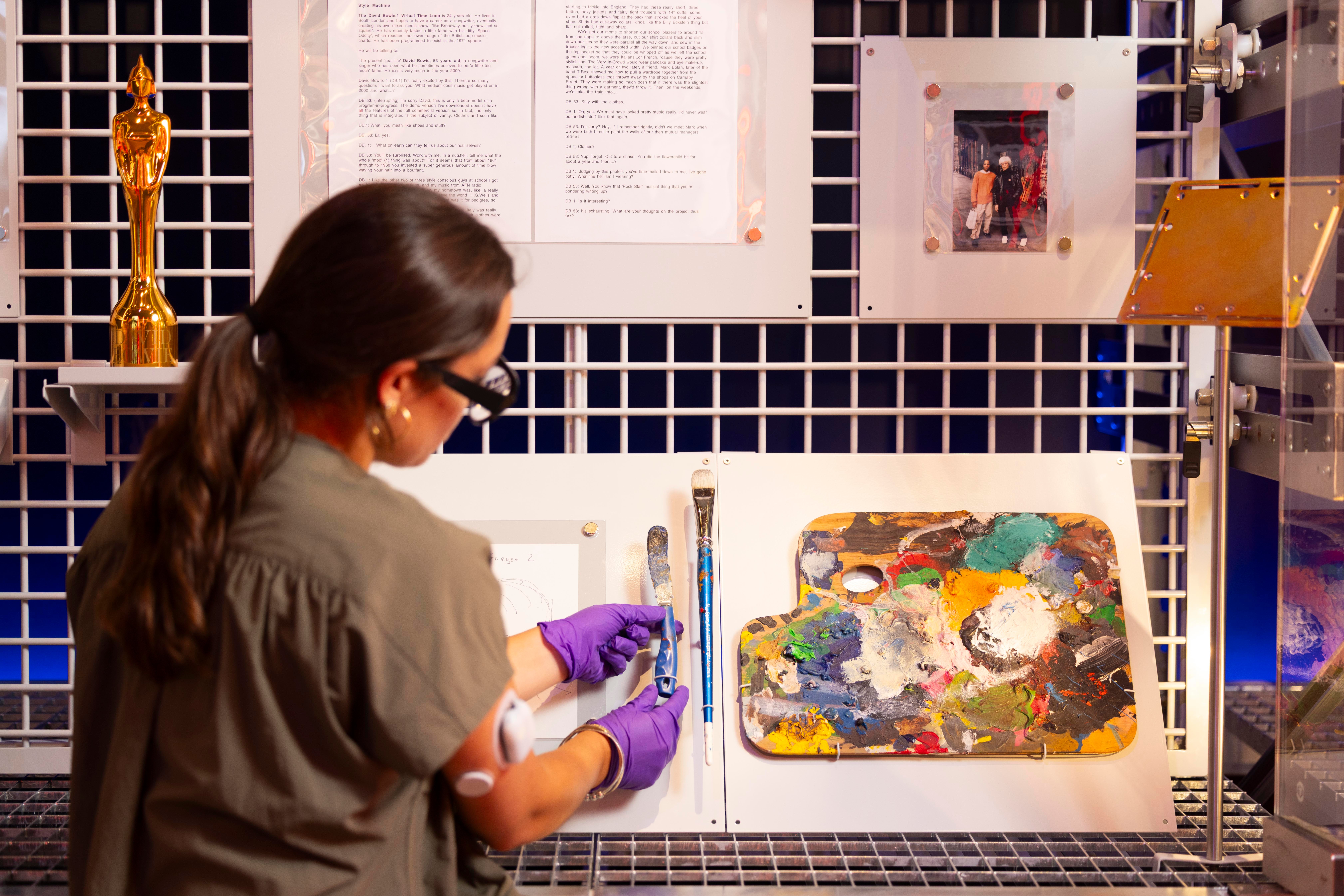 David Bowie’s paint palette and knife on display