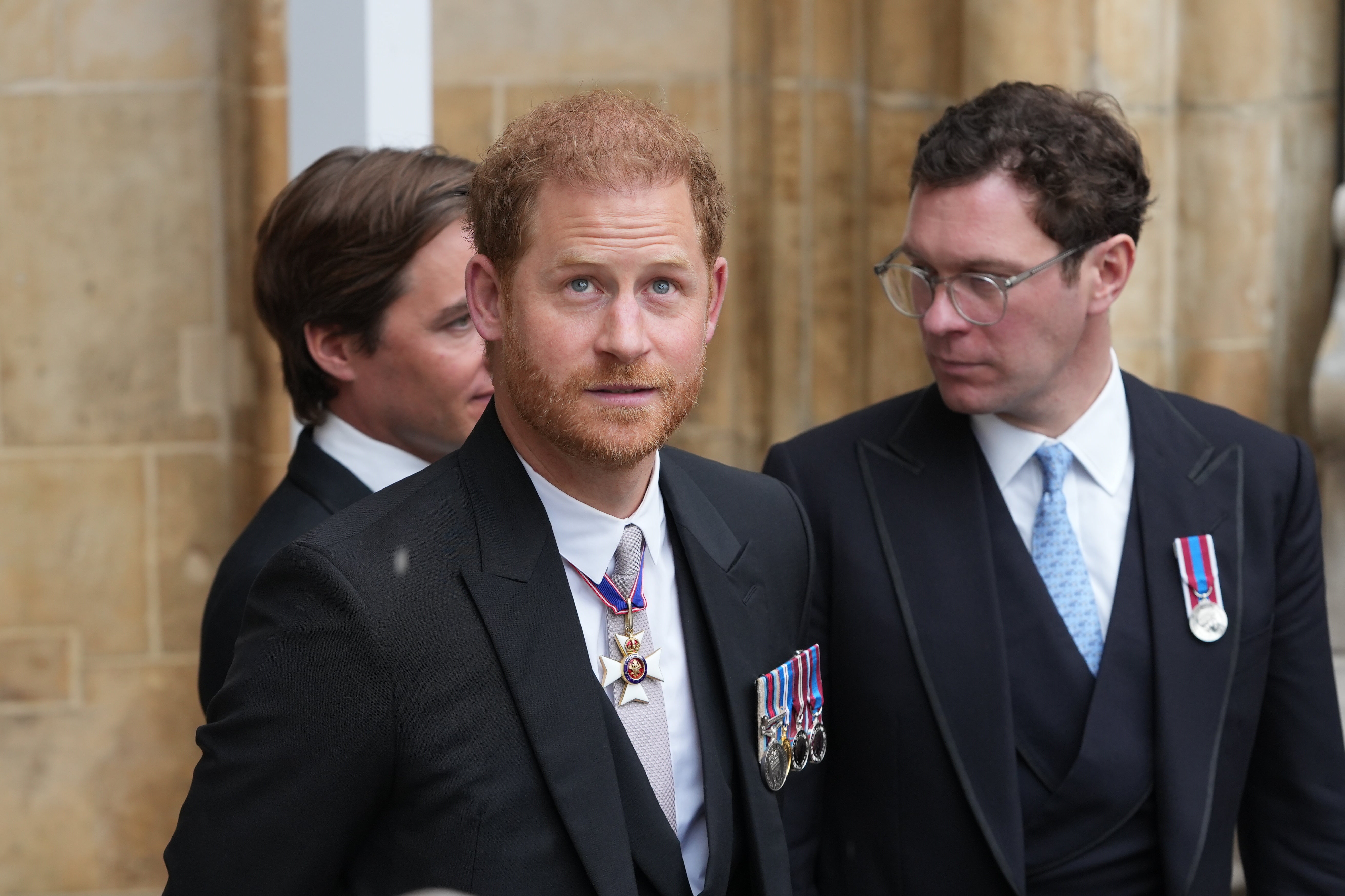 The Duke of Sussex leaving Westminster Abbey in central London following the coronation of King Charles III and Queen Camilla on 6 May 2023
