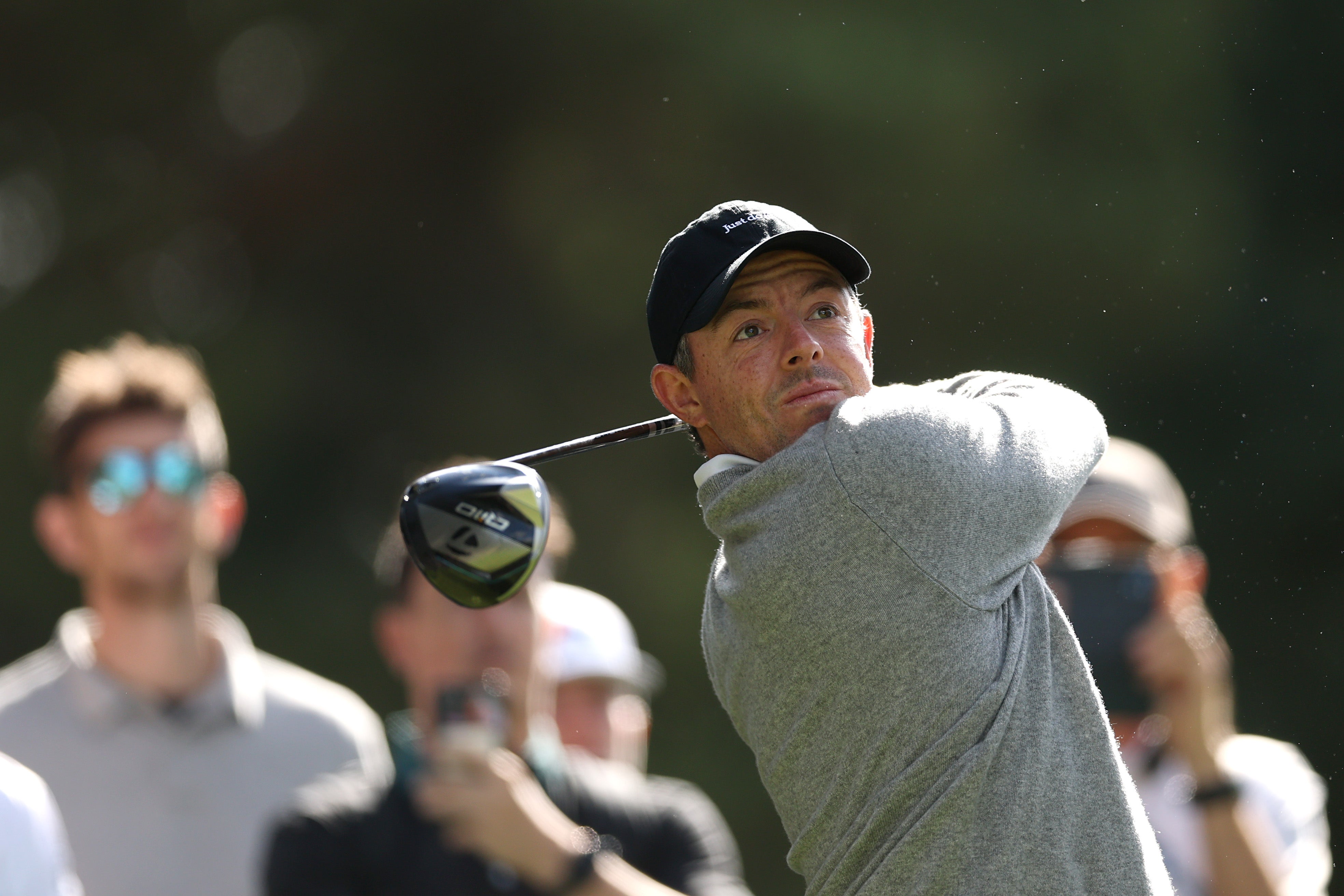 McIlroy hits a tee shot during his practice round at Wentworth