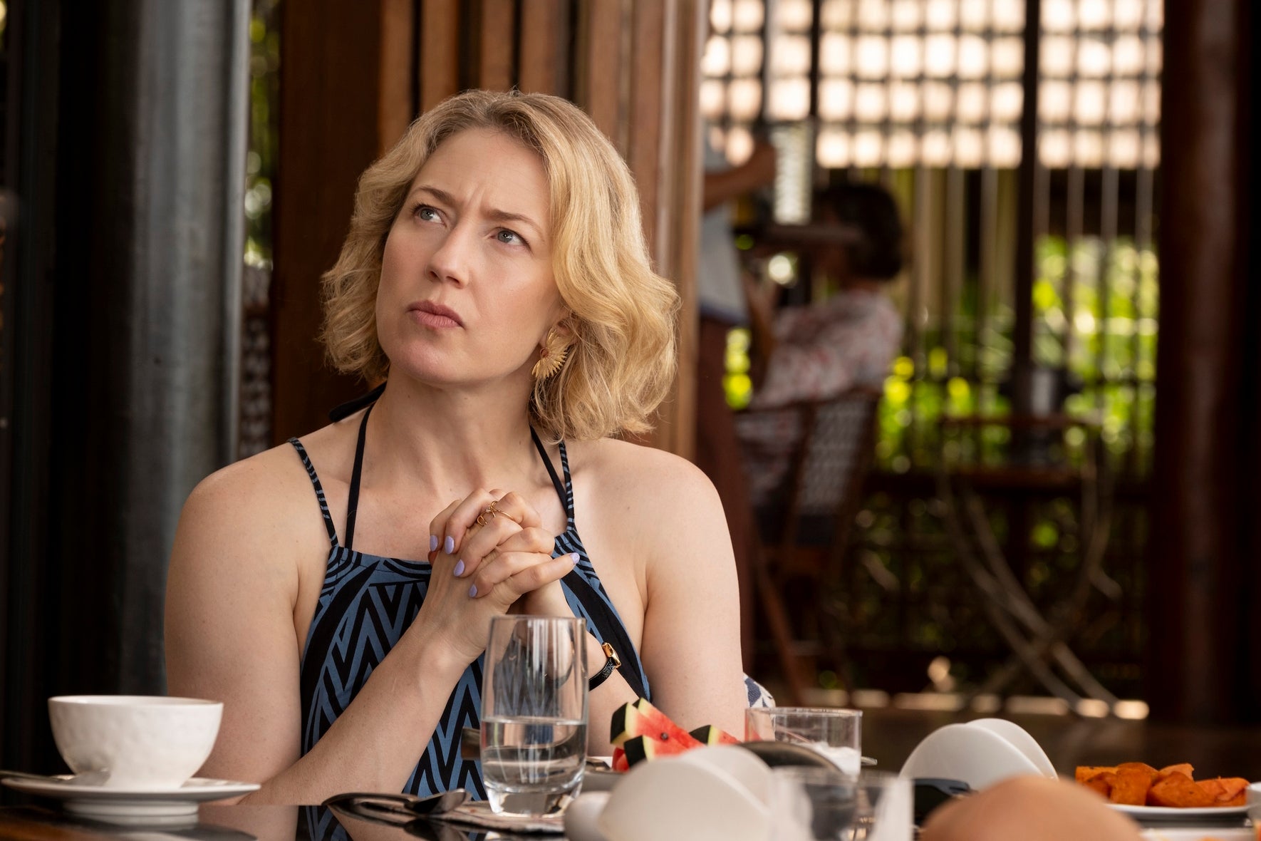 Carrie Coon, retratada aqui no ‘The White Lotus’, disse que não viu os resultados materiais da trajetória de lançamento da carreira do programa