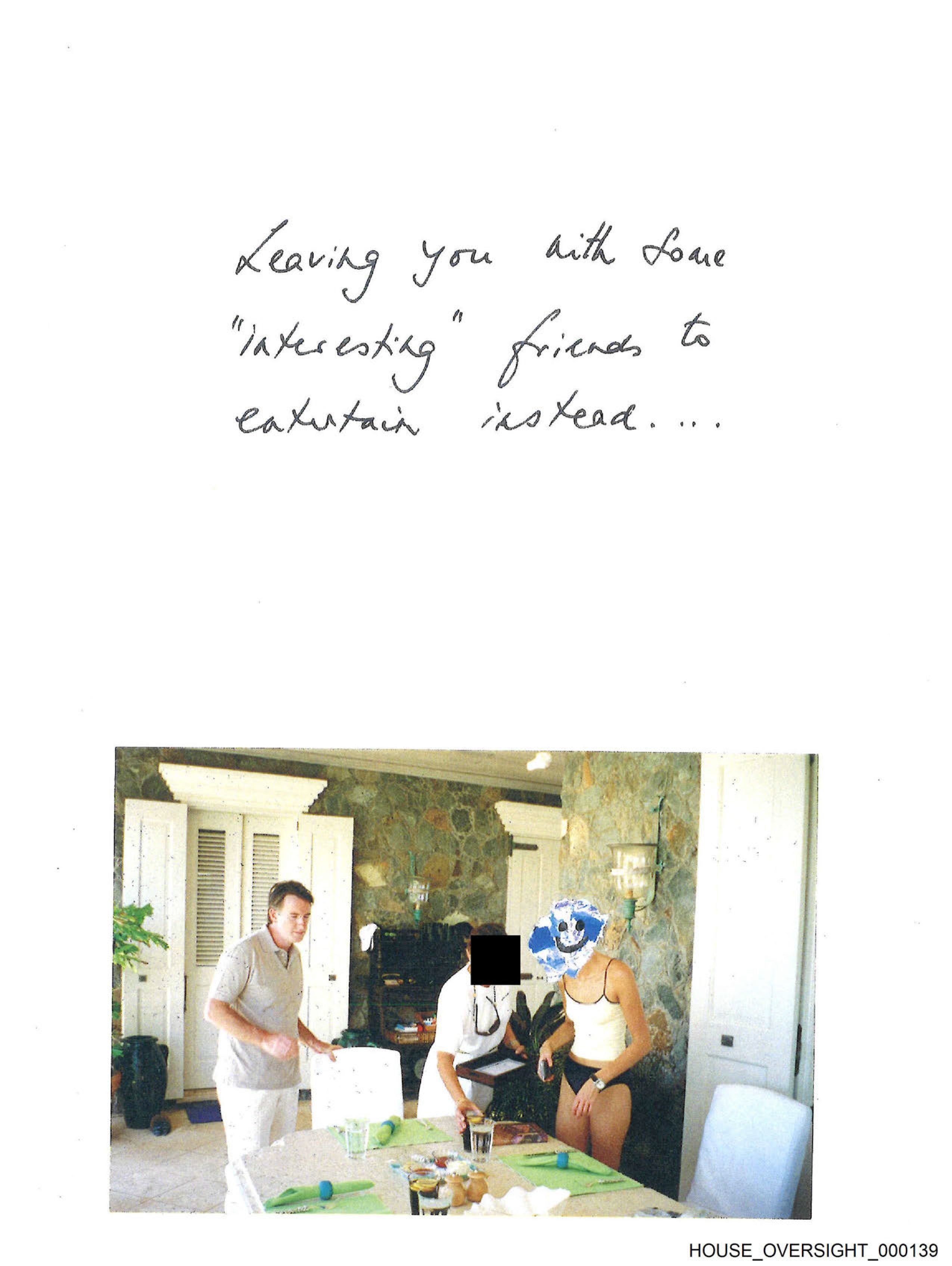 The message also referred to entertaining Epstein’s ‘interesting’ friends