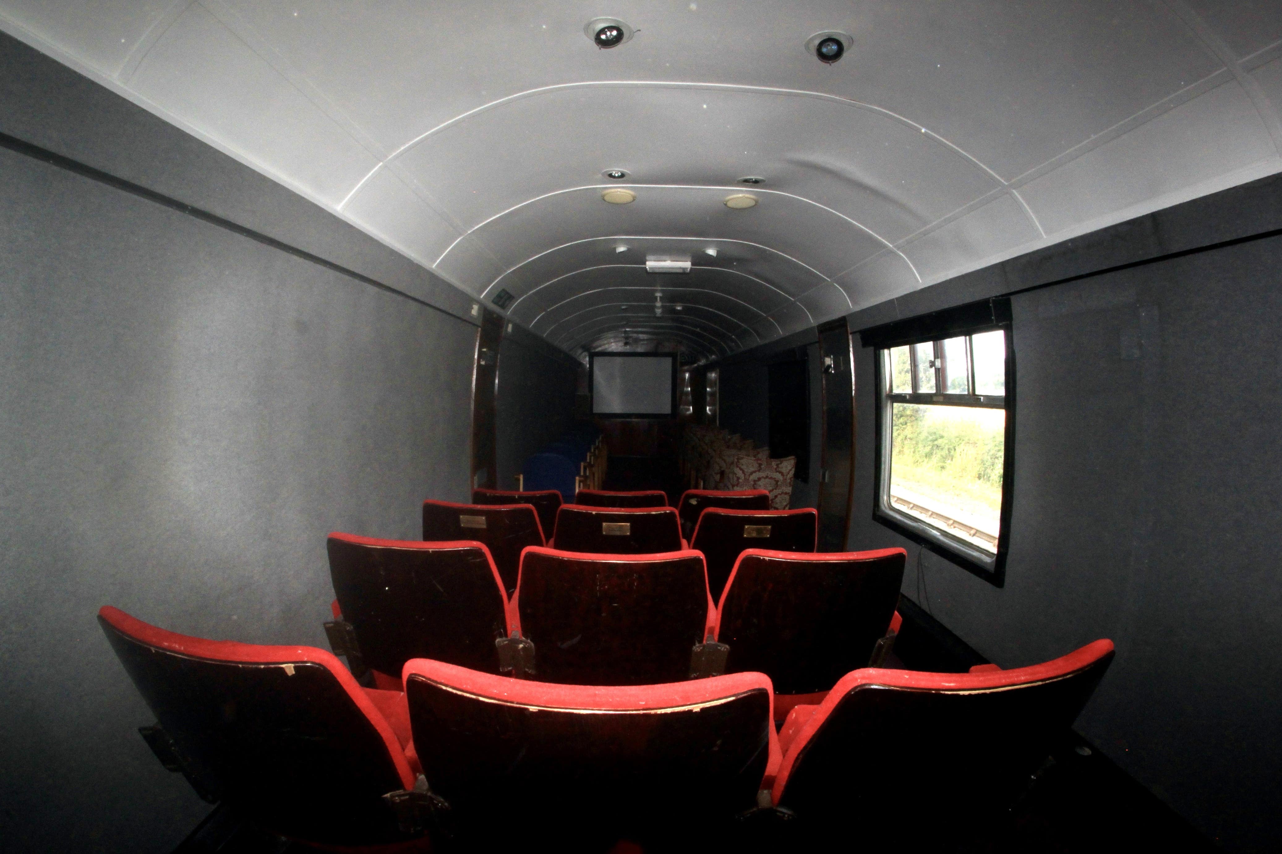 The interior of the cinema coach which has been lovingly restored and due to show its first films in 37 years (Railway 200/PA)