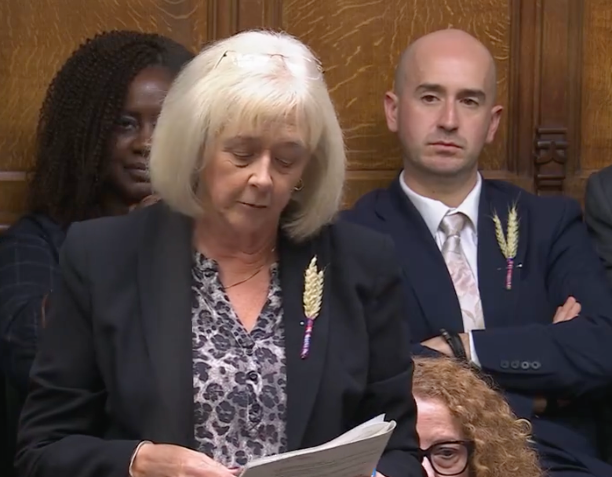 The wheat sheaf pin badges are worn in support of Back British Farming Day, which falls on 10 September this year.