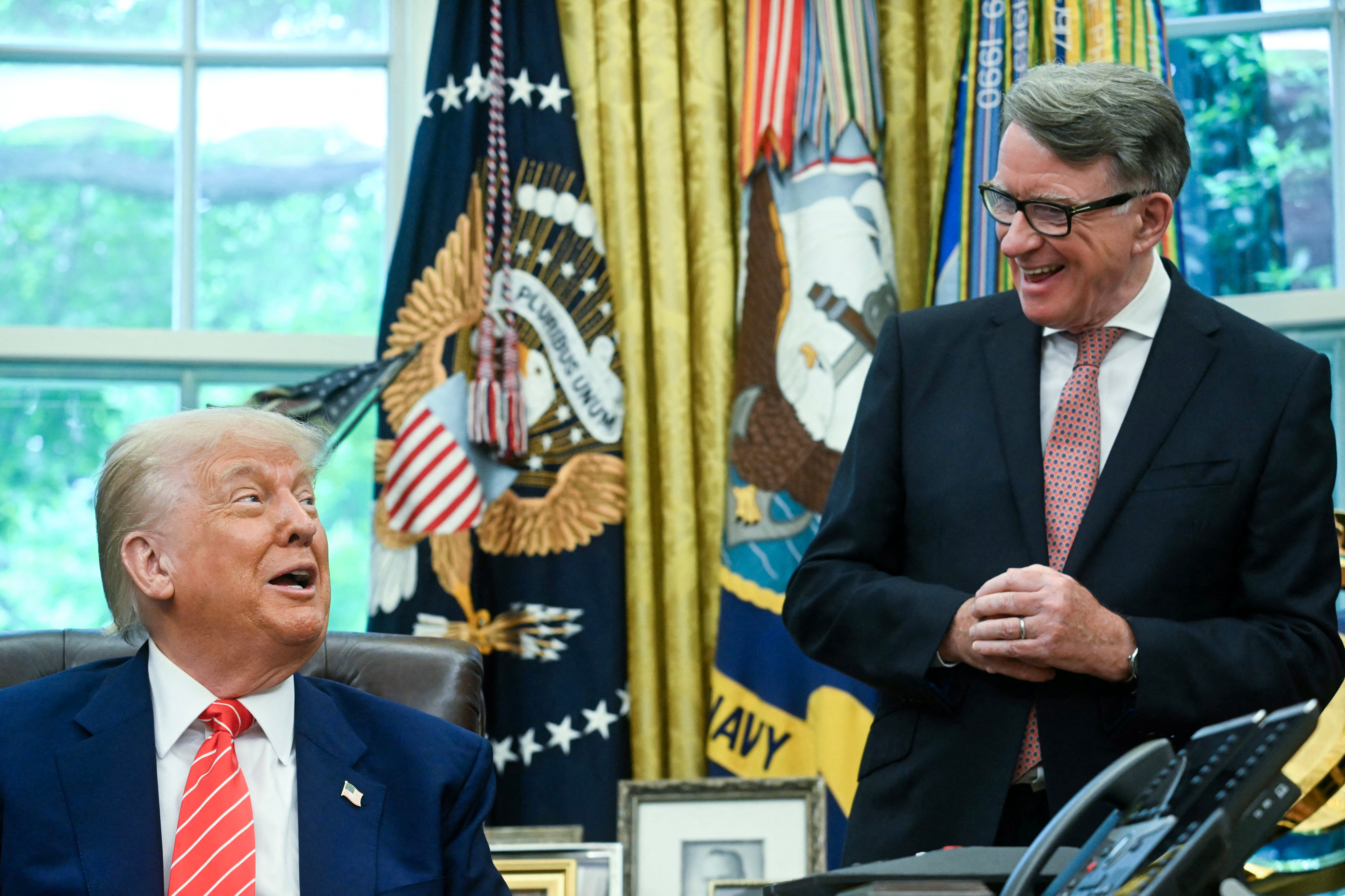 Peter Mandelson pictured in the Oval Office with US president Donald Trump in May this year