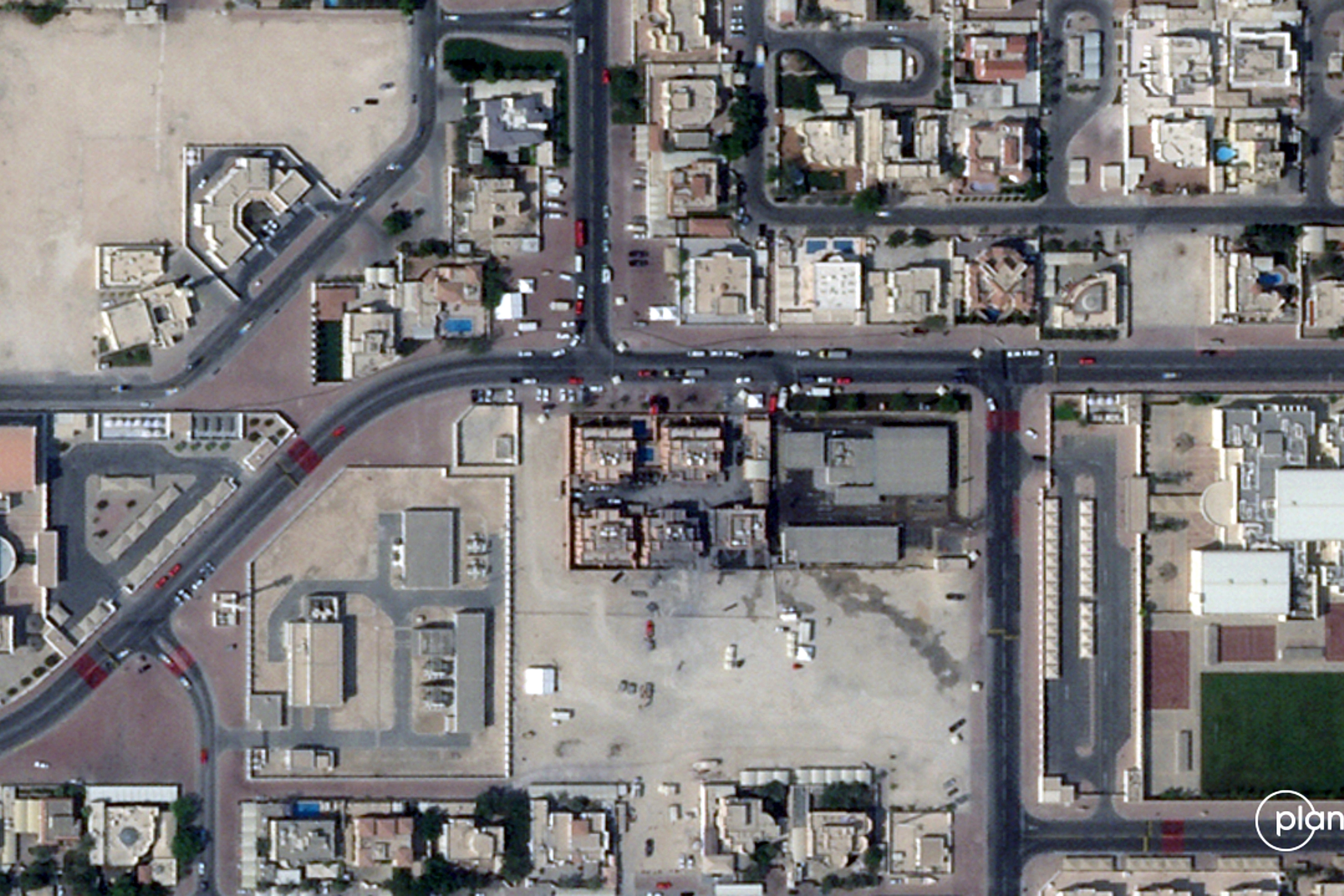 This satellite photo shows the impact from Israel’s 9 September attack, with damage sustained to a cluster of buildings in the middle of the image