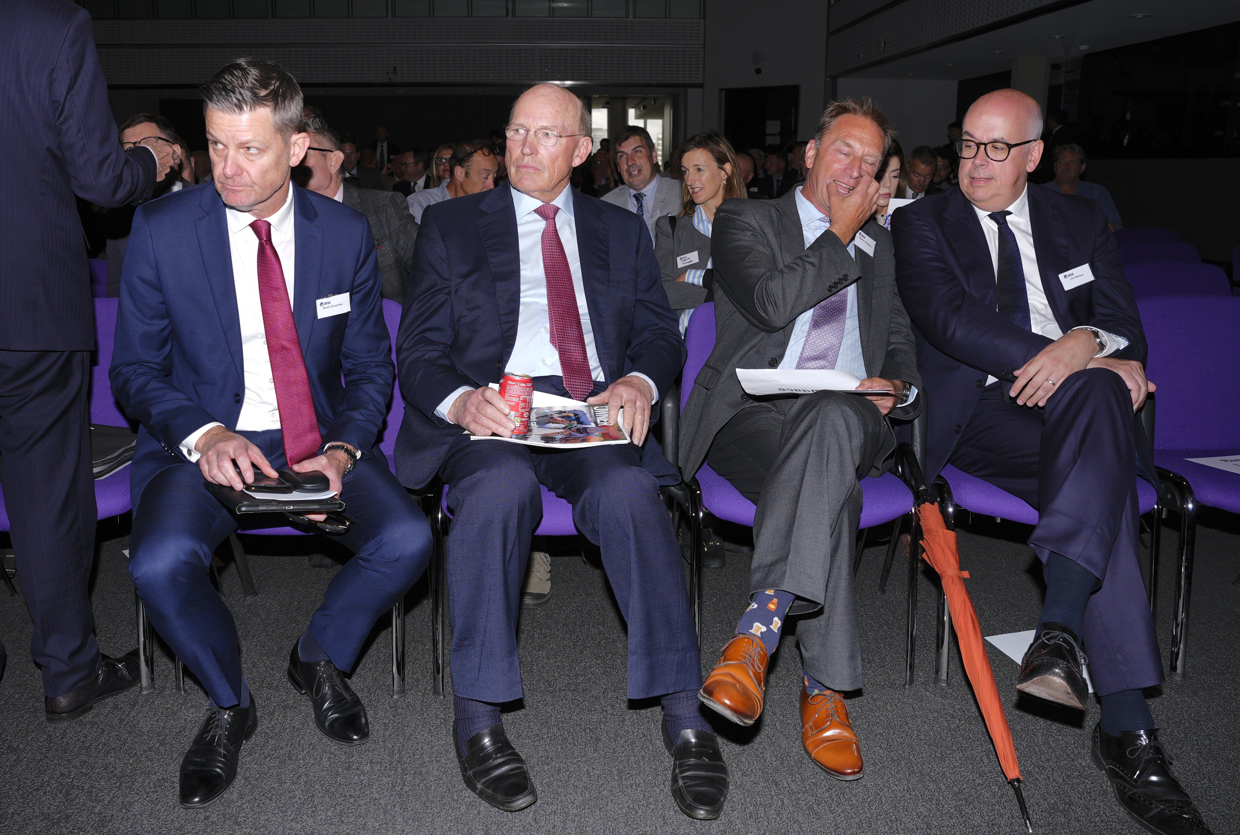 BHA CEO Brant Dunshea, John Gosden, Arena Racing Company CEO Martin Cruddace and Jockey Club CEO Jim Mullen (left-right) at QEII Centre in Westminster (Jordan Pettitt/PA)