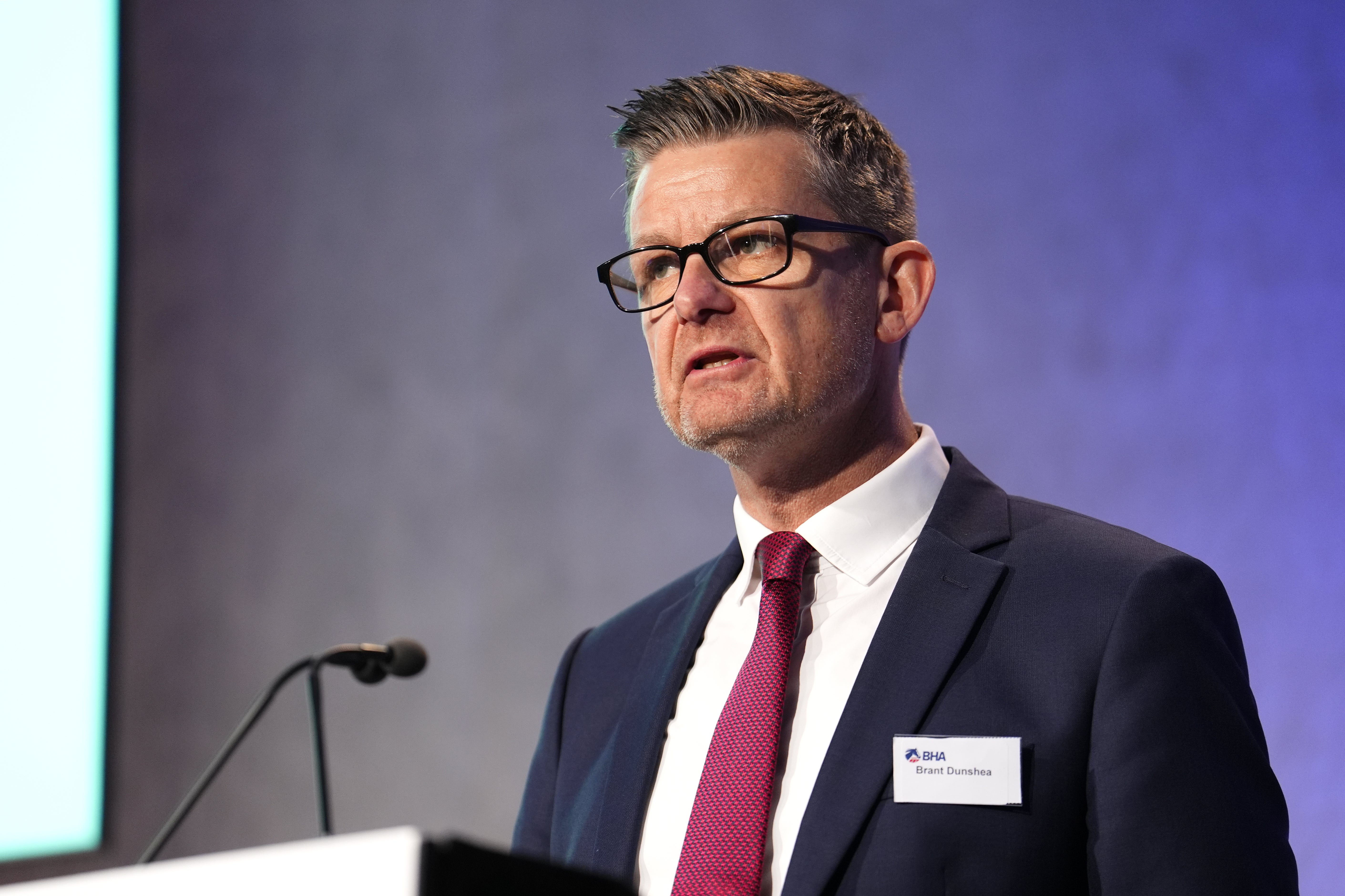 BHA CEO Brant Dunshea addresses the crowd (Jordan Pettitt/PA)