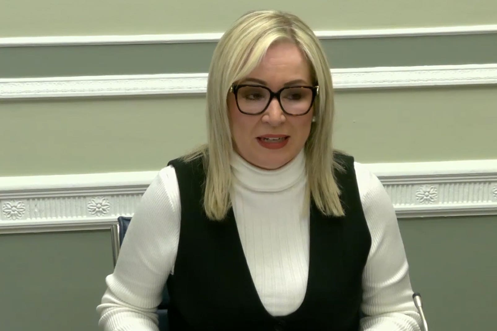 First Minister Michelle O’Neill appearing before the Executive Office committee at Stormont on Wednesday (NI Assembly/PA)