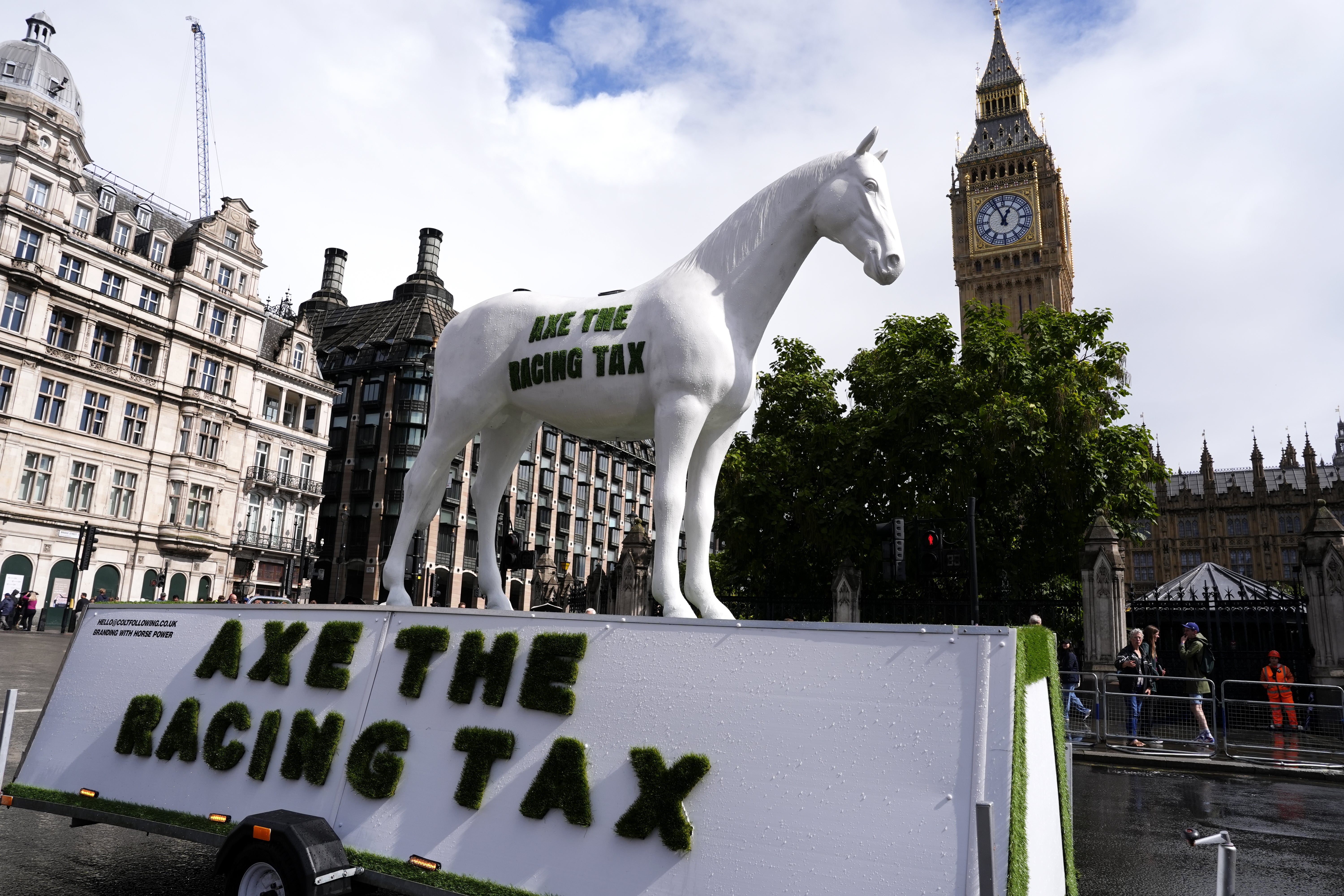 An ‘Axe The Racing Tax’ display in Parliament Square (Jordan Perritt/PA)