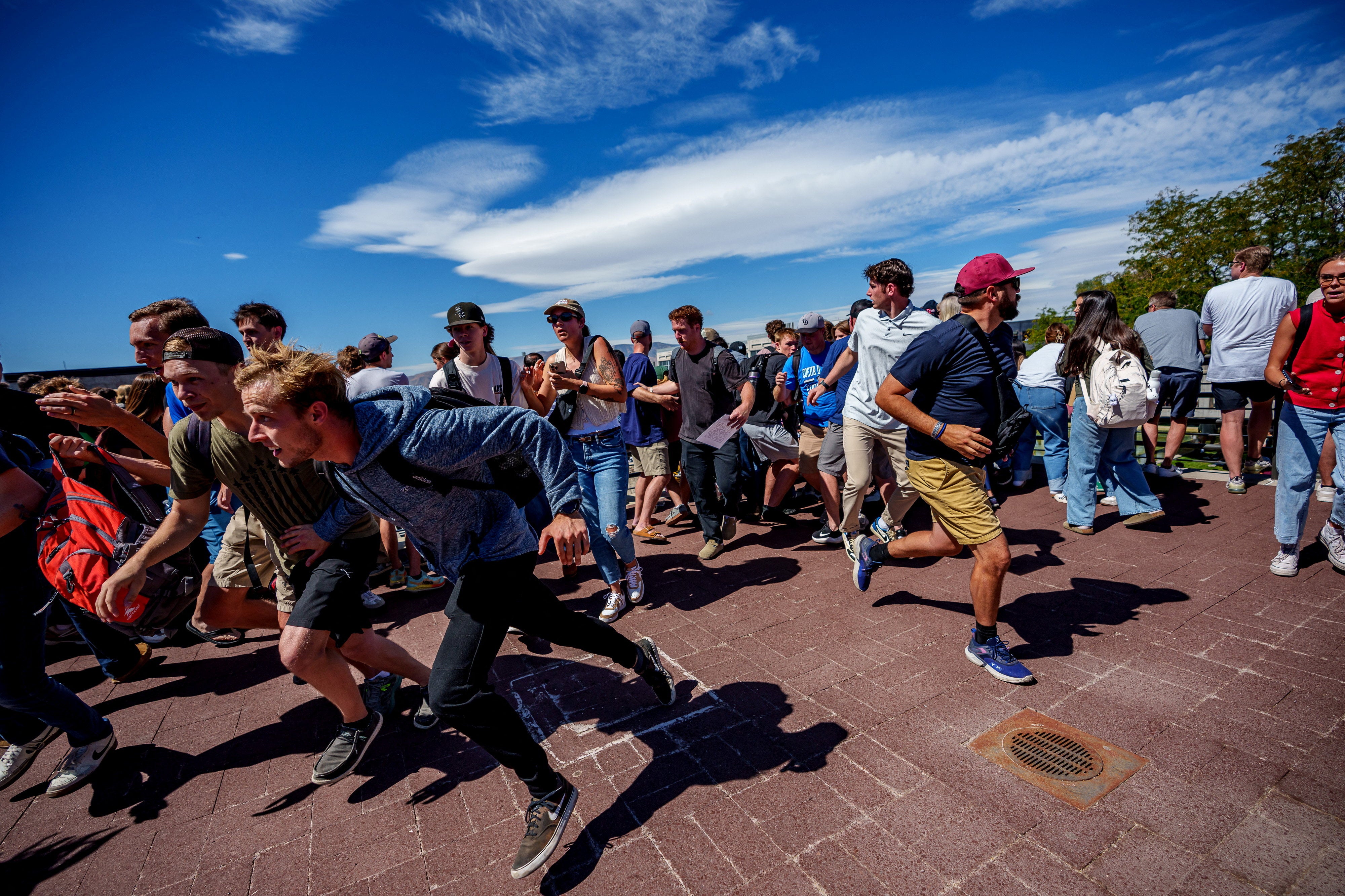 Crowds flee after Kirk was shot during a student event at Utah Valley University