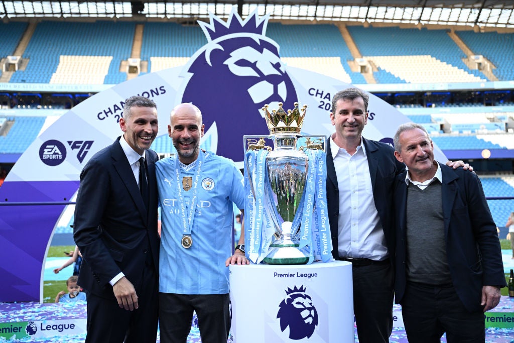 Begiristain (far right) enjoyed 13 trophy-laden years at Man City before his departure this summer