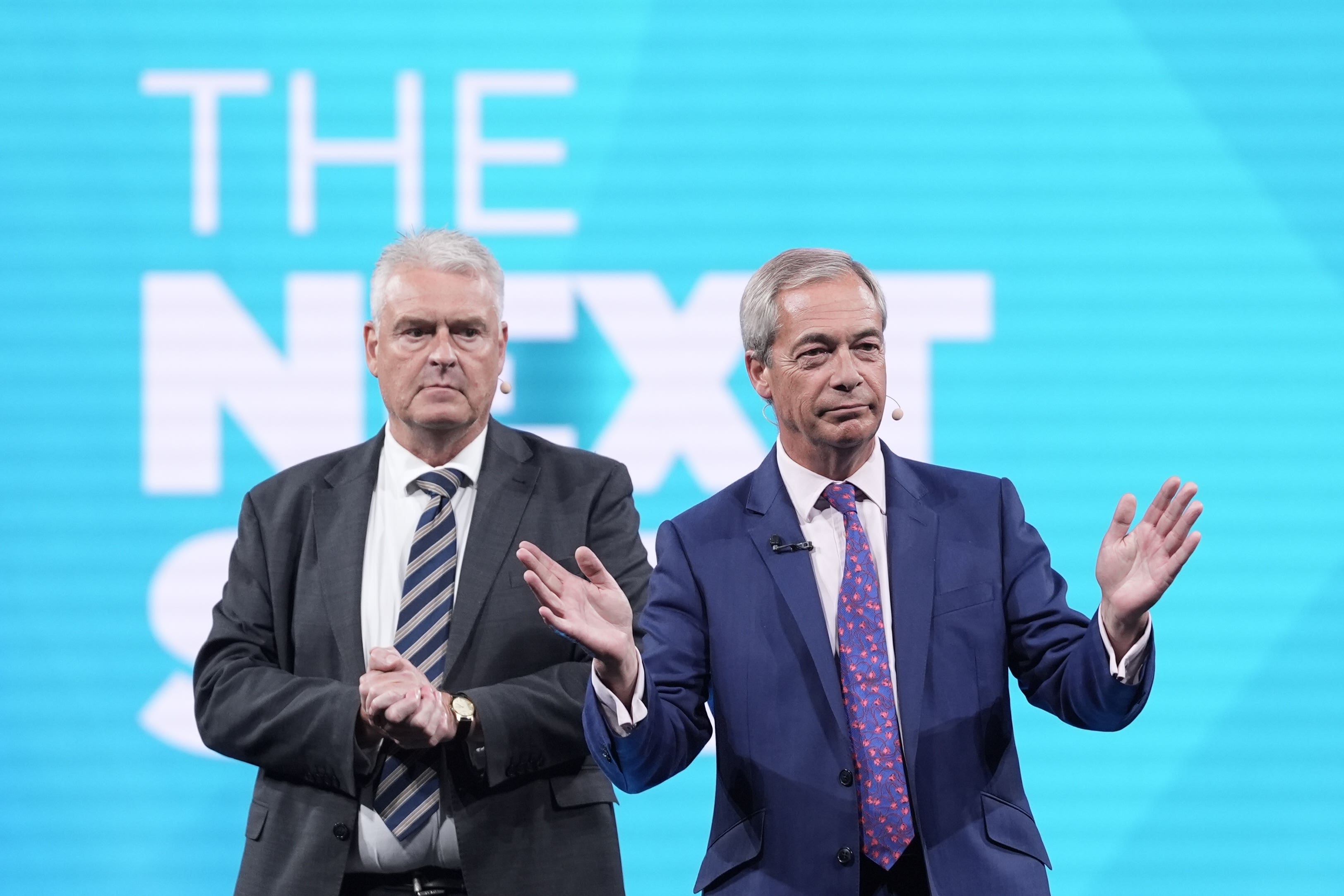 Reform UK MP for Ashfield, Lee Anderson (left) and Reform UK leader Nigel Farage at the party’s 2025 conference (Stefan Rousseau/PA)