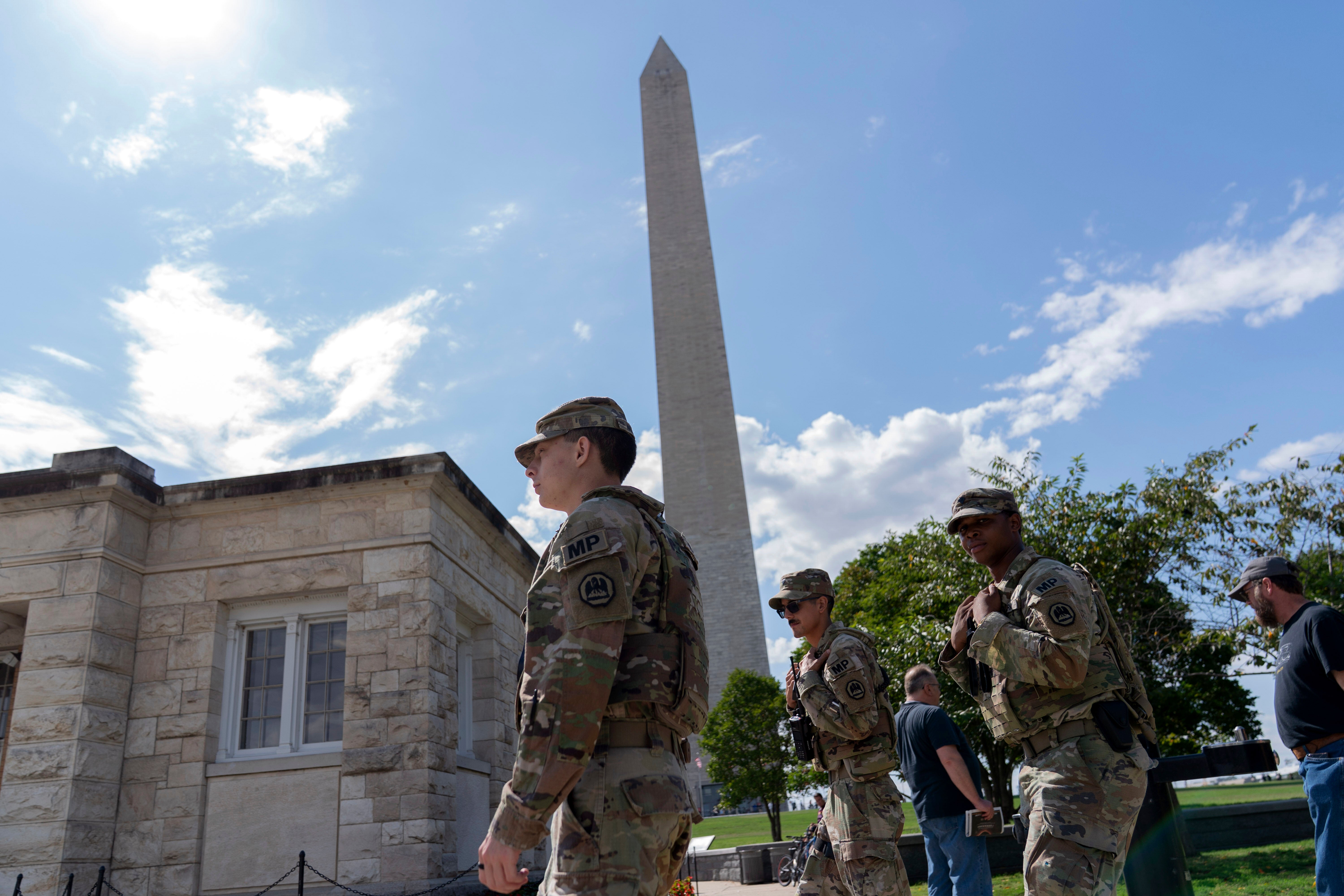 Members of the Louisiana National Guard patrol the National Mall