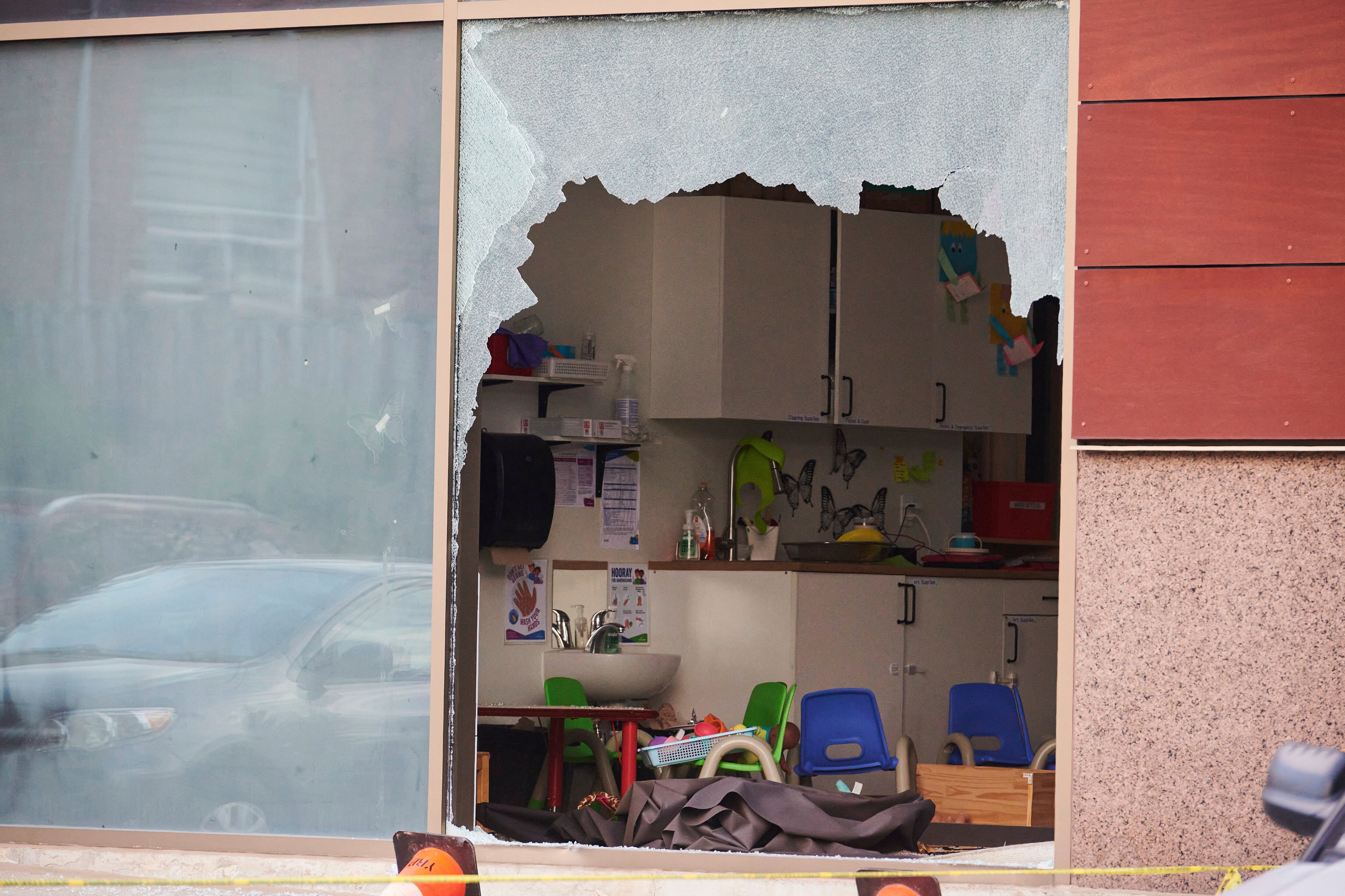 A car crashed through a window of a daycare north of Toronto, killing a child shortly before pickup time