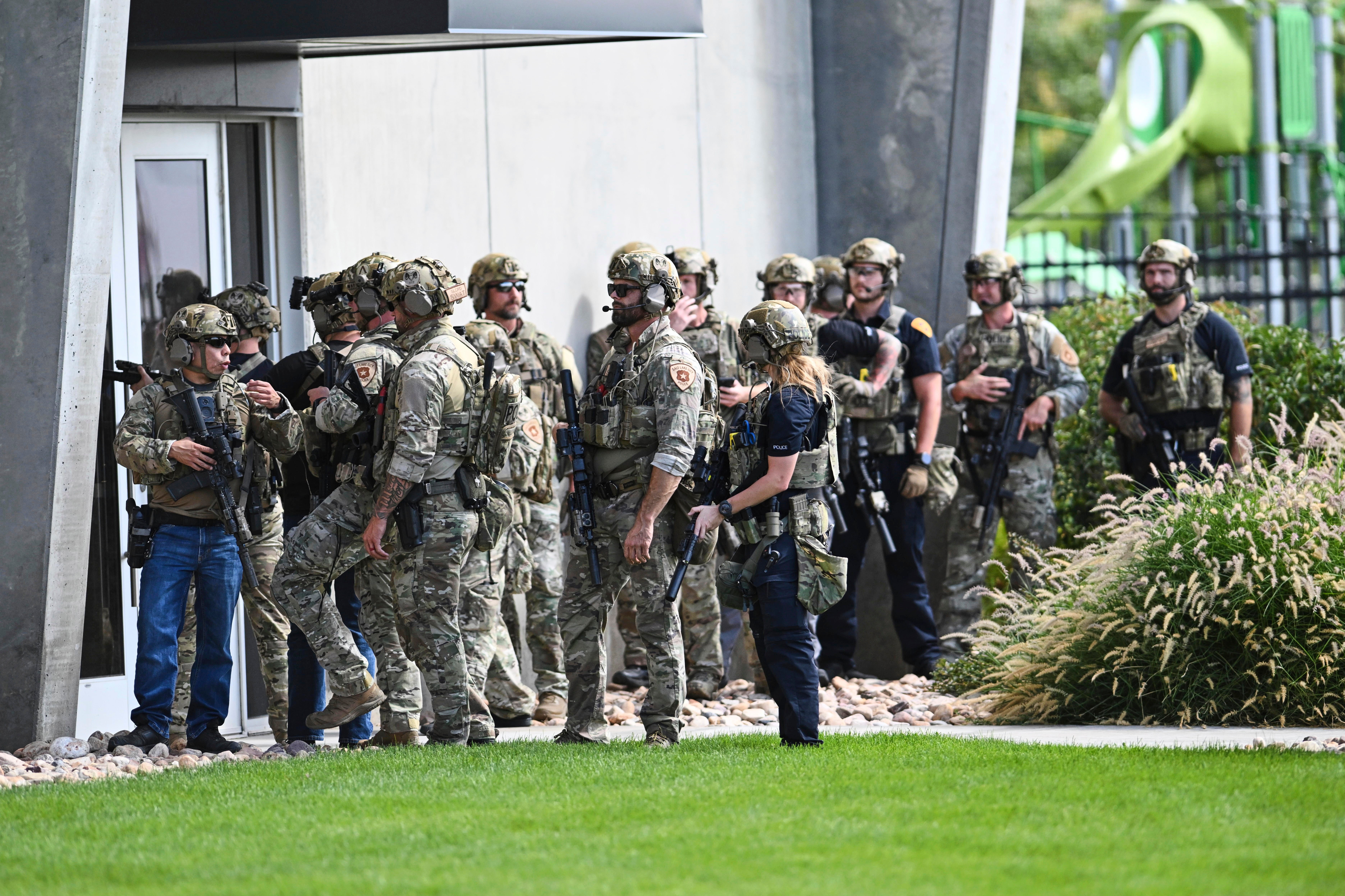 Law enforcement officials prepare to sweep a building at Utah Valley University after the shooting. Could this become an increasingly common sight?