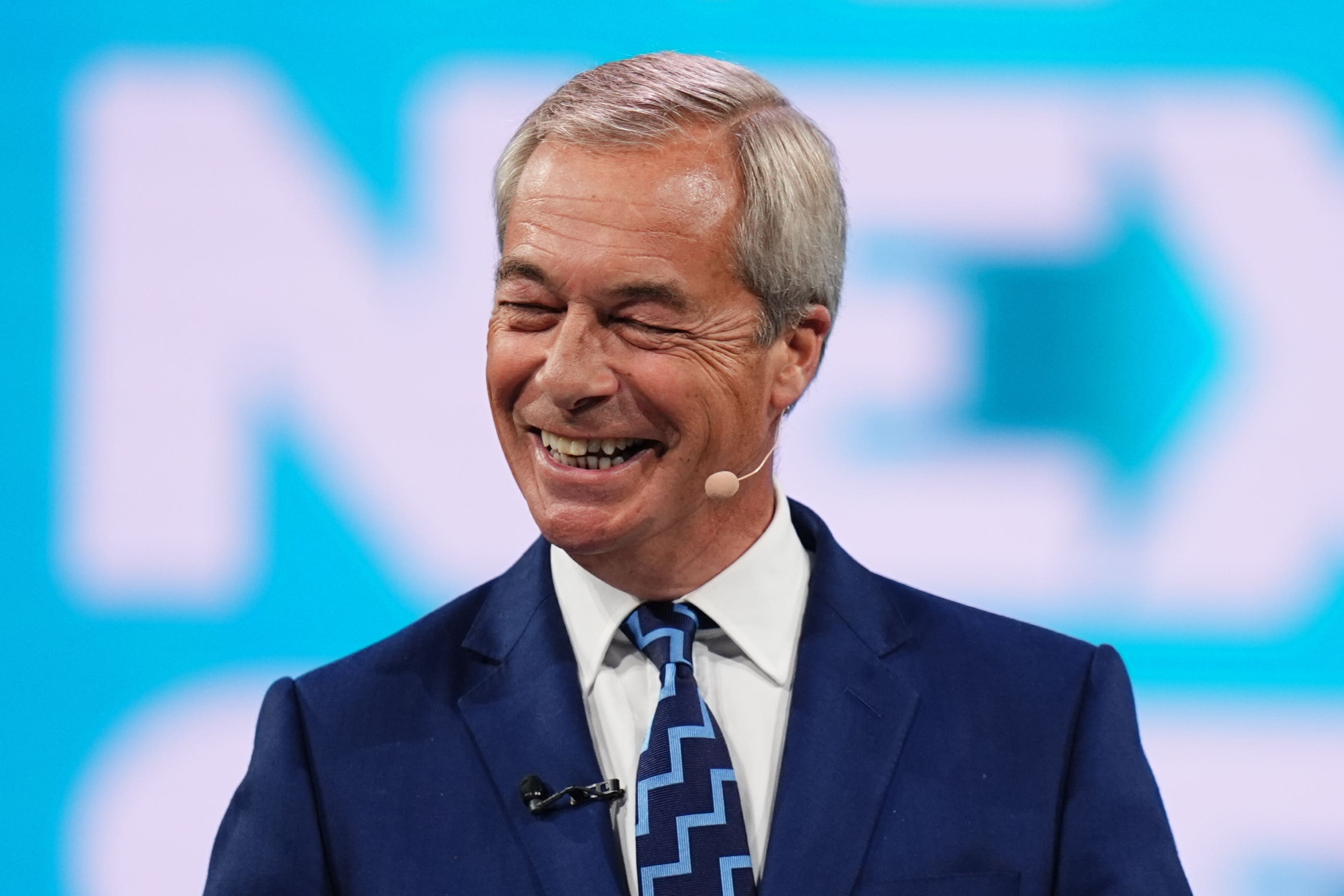 Reform UK leader Nigel Farage speaks during the party’s annual conference at the National Exhibition Centre in Birmingham (Jacob King/PA)