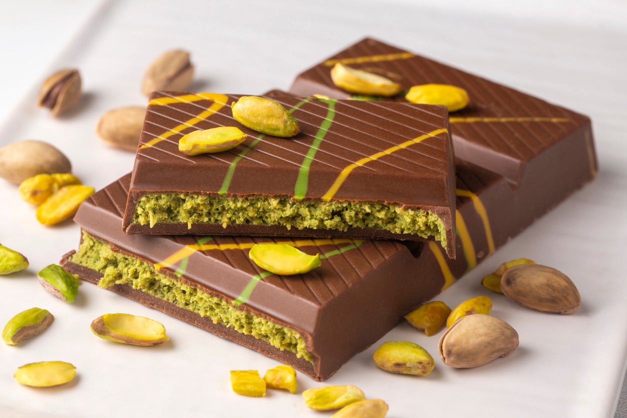 <p>Dubai-style chocolate, which typically contain a filling made of pistachio, tahini and shredded filo pastry, have soared in popularity over the past year</p>