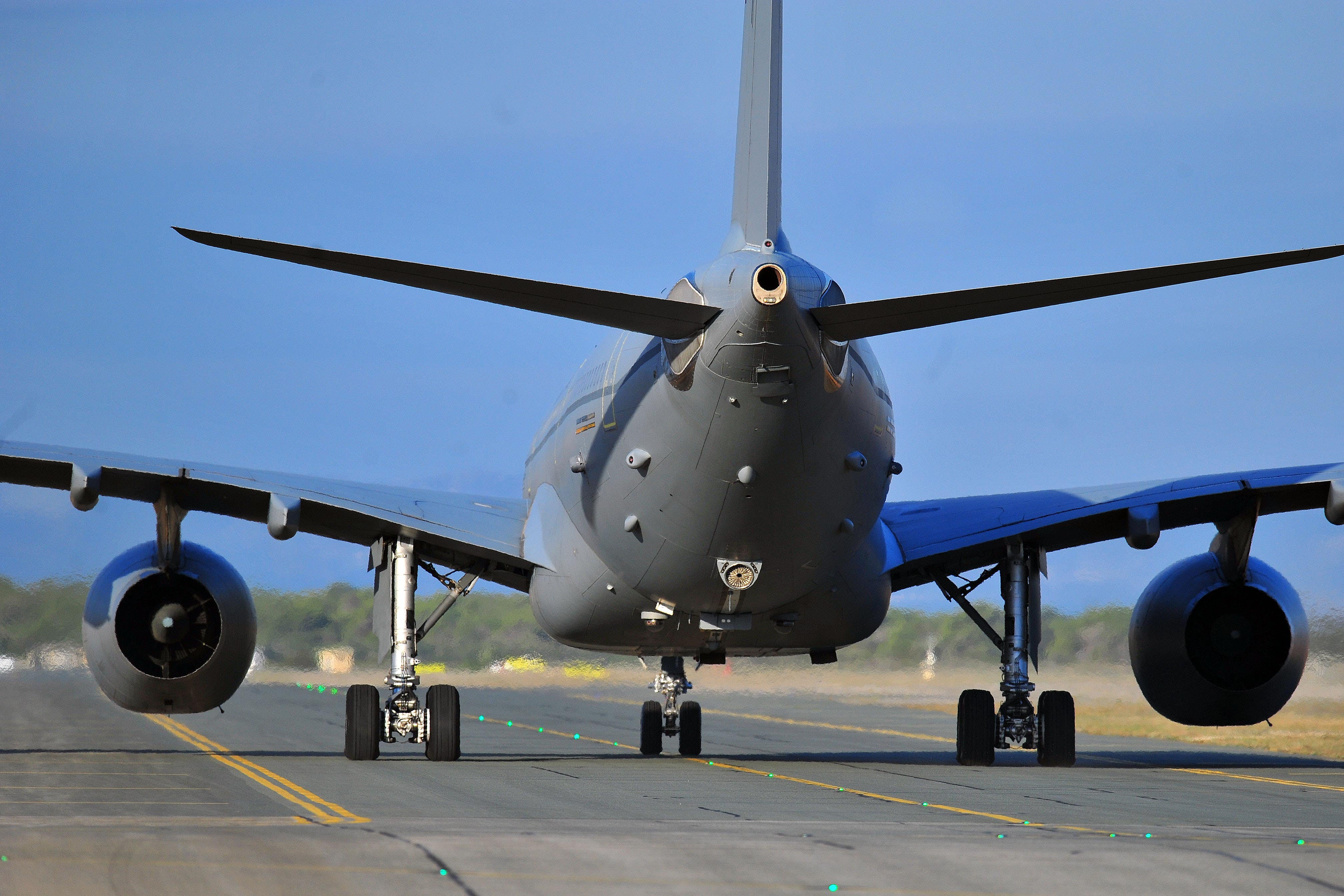 RAF Voyagers are set up for probe-and-drogue refuelling. (Nick Ansell/PA)
