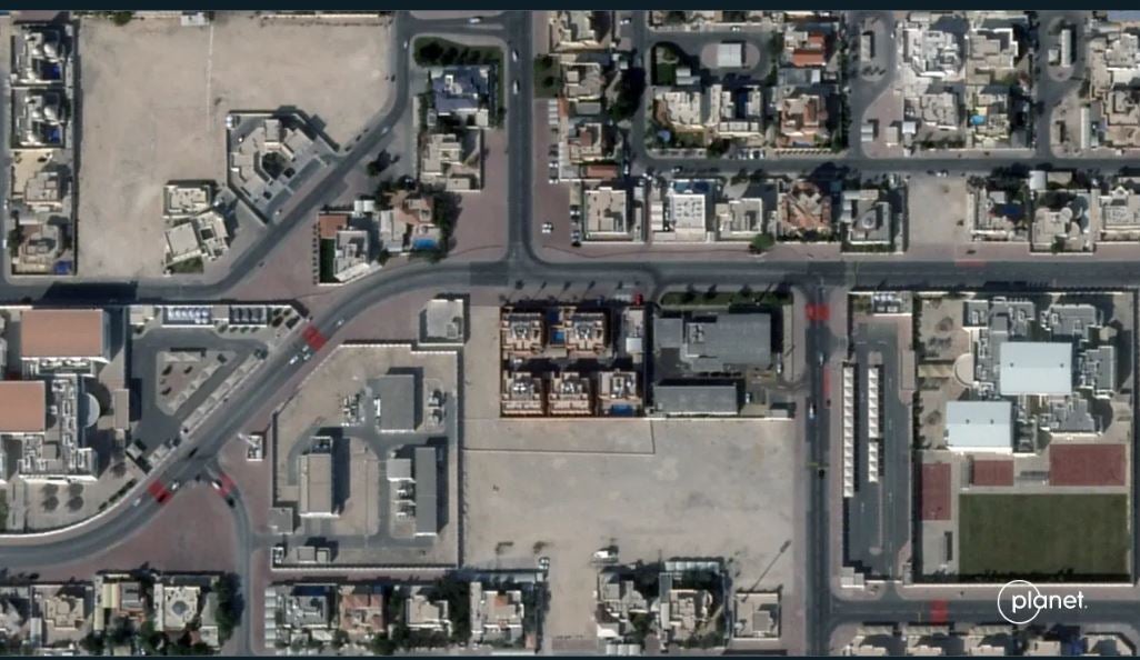 This satellite photo shows a residential compound in Doha, Qatar, before being attacked by the Israeli air force