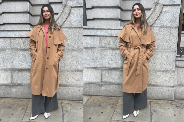 indybest best trench coat review Nobody’s Child camel cape trench coat