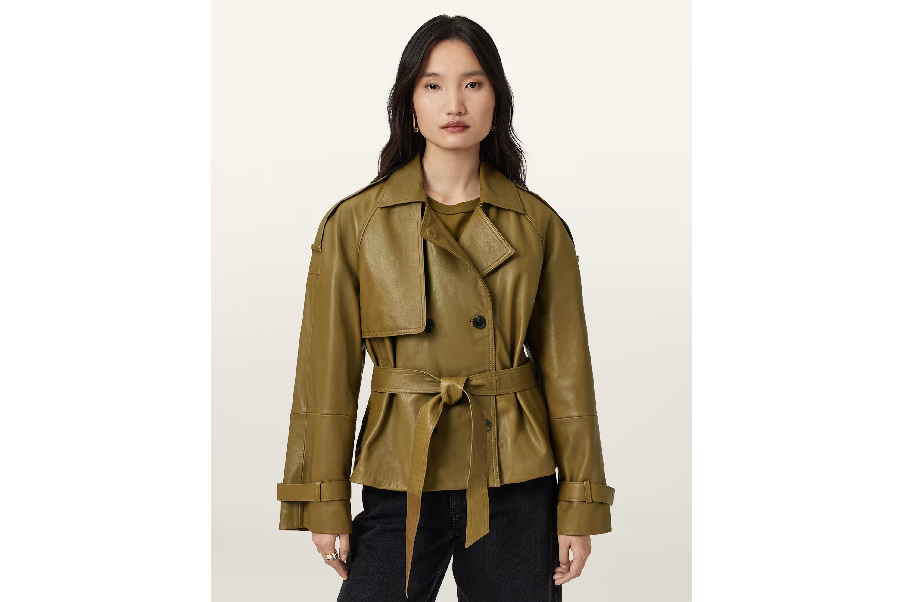 indybest best trench coats review AllSaints reed cropped leather trench coat