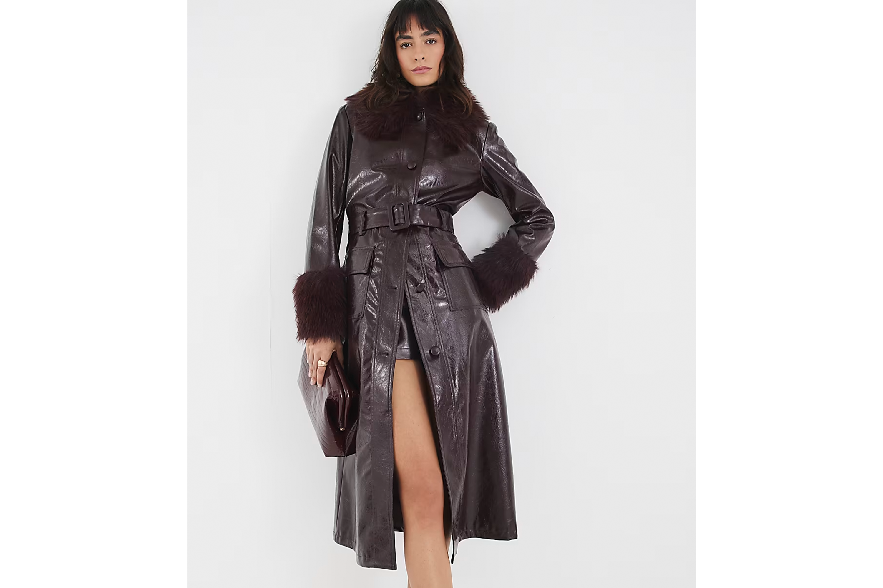 indybest best trench coat review River Island red faux fur trim belted trench coat