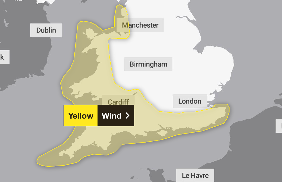 A yellow weather warning for wind has been issued for Sunday and Monday
