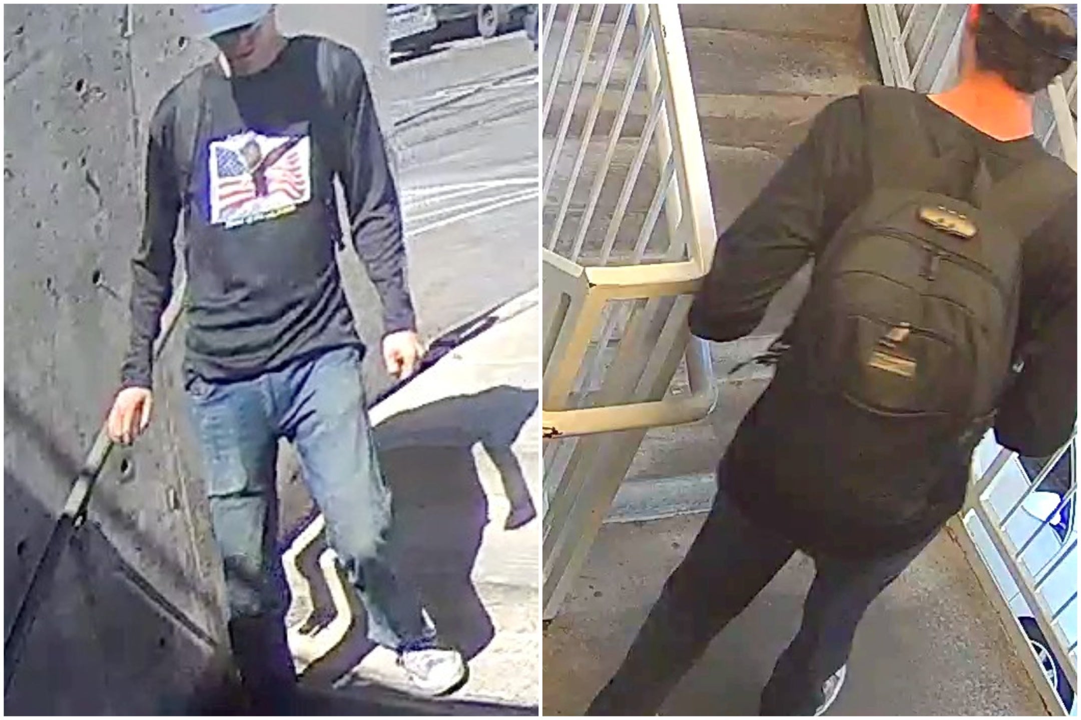 Images of the suspect show a person wearing sunglasses, a baseball cap and a long-sleeved shirt