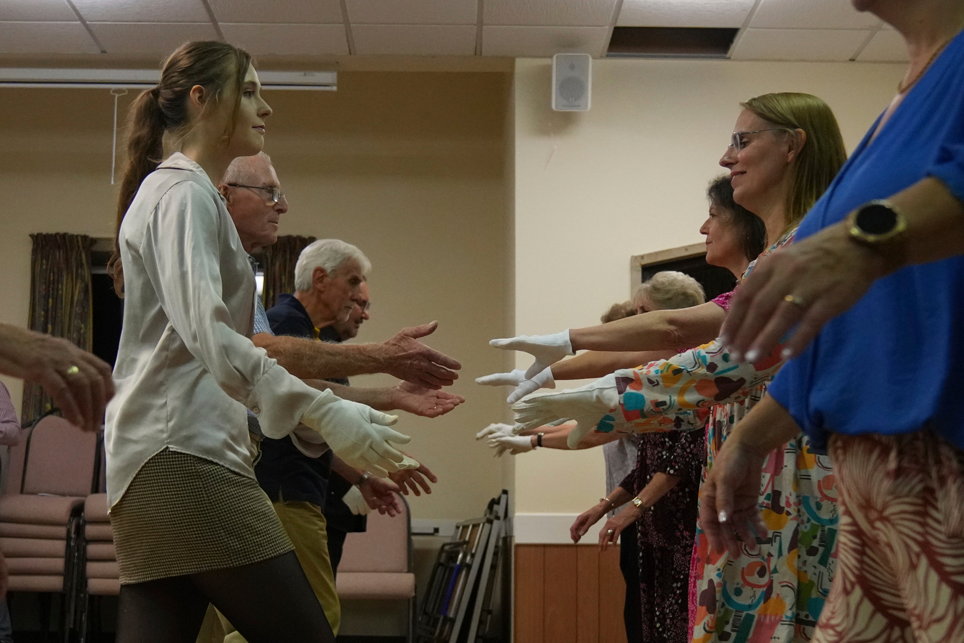Members of the Hampshire Regency Dancers practice dance in Winchester, England, Sept. 10, 2025, ahead of the 10 days Jane Austen Festival starting on Friday