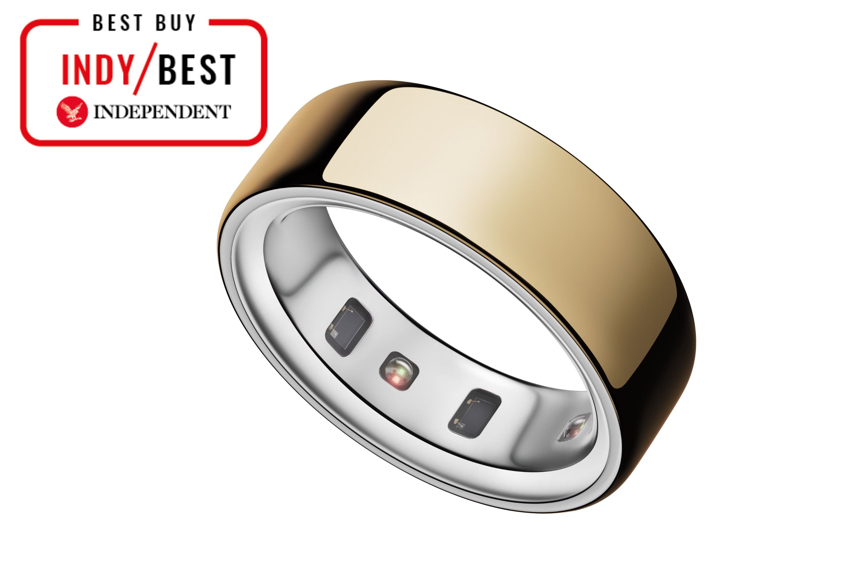 The Oura ring generation 4 next to the IndyBest best buy logo