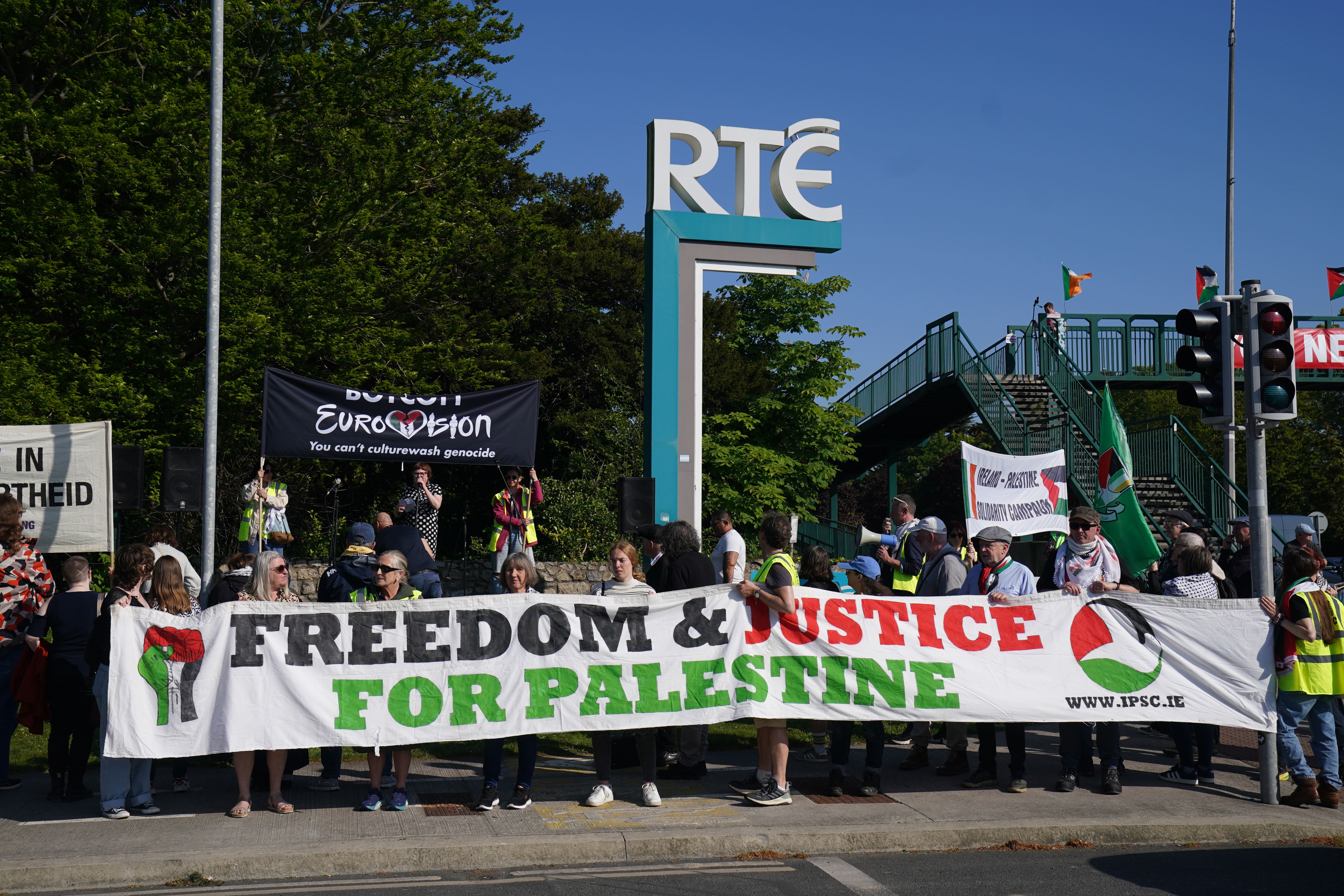 People attend a pro-Palestine protest outside RTE in Dublin (Brian Lawless/PA)