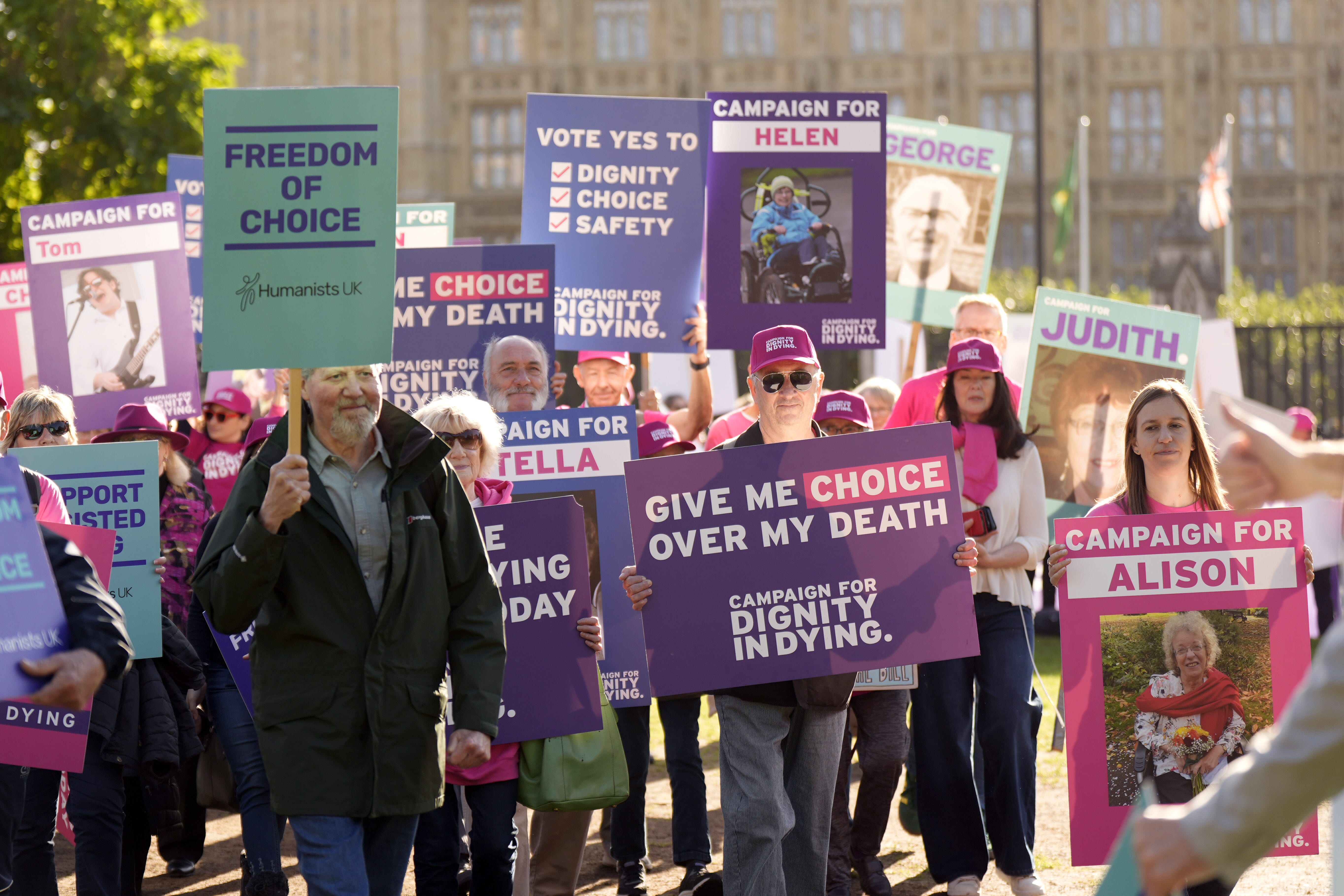 Campaigners outside Parliament for the assisted dying debate in the Lords (Aaron Chown/PA)