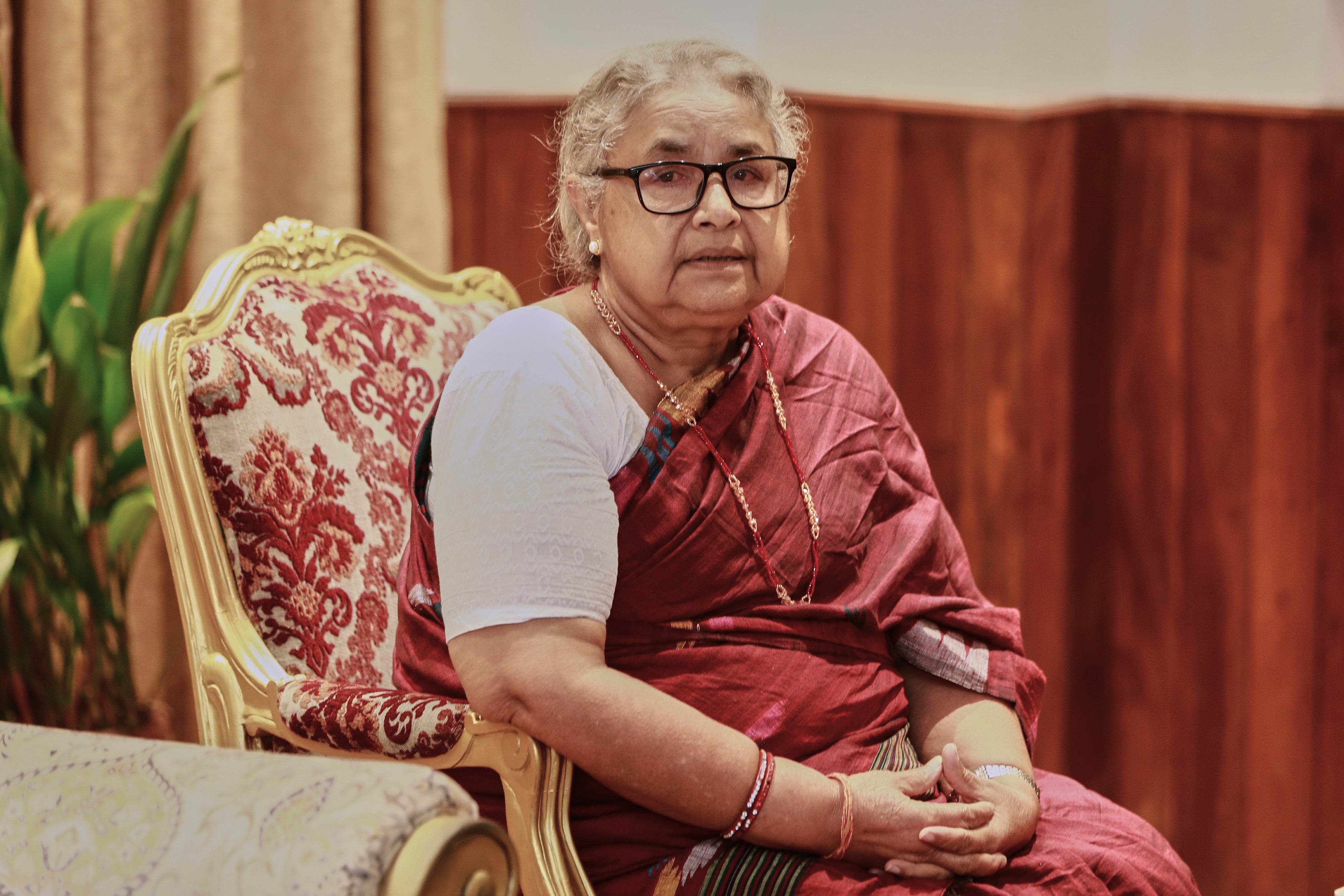 Former Supreme Court Chief Justice Sushila Karki attends her swearing-in ceremony as interim prime minister at the presidential residence in Kathmandu, Nepal.