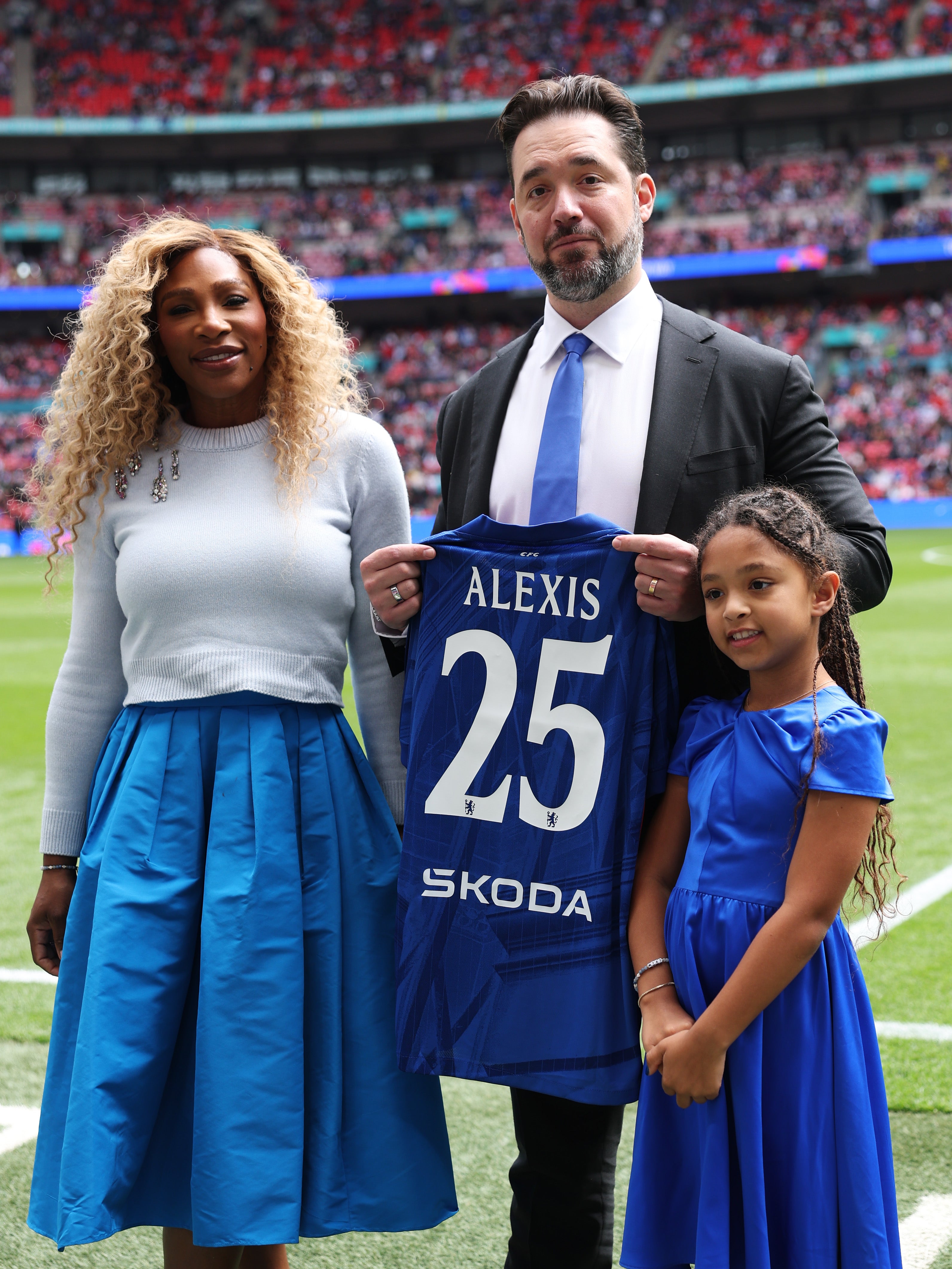Alexis Ohanian with his wife, Serena Williams, and child at Wembley
