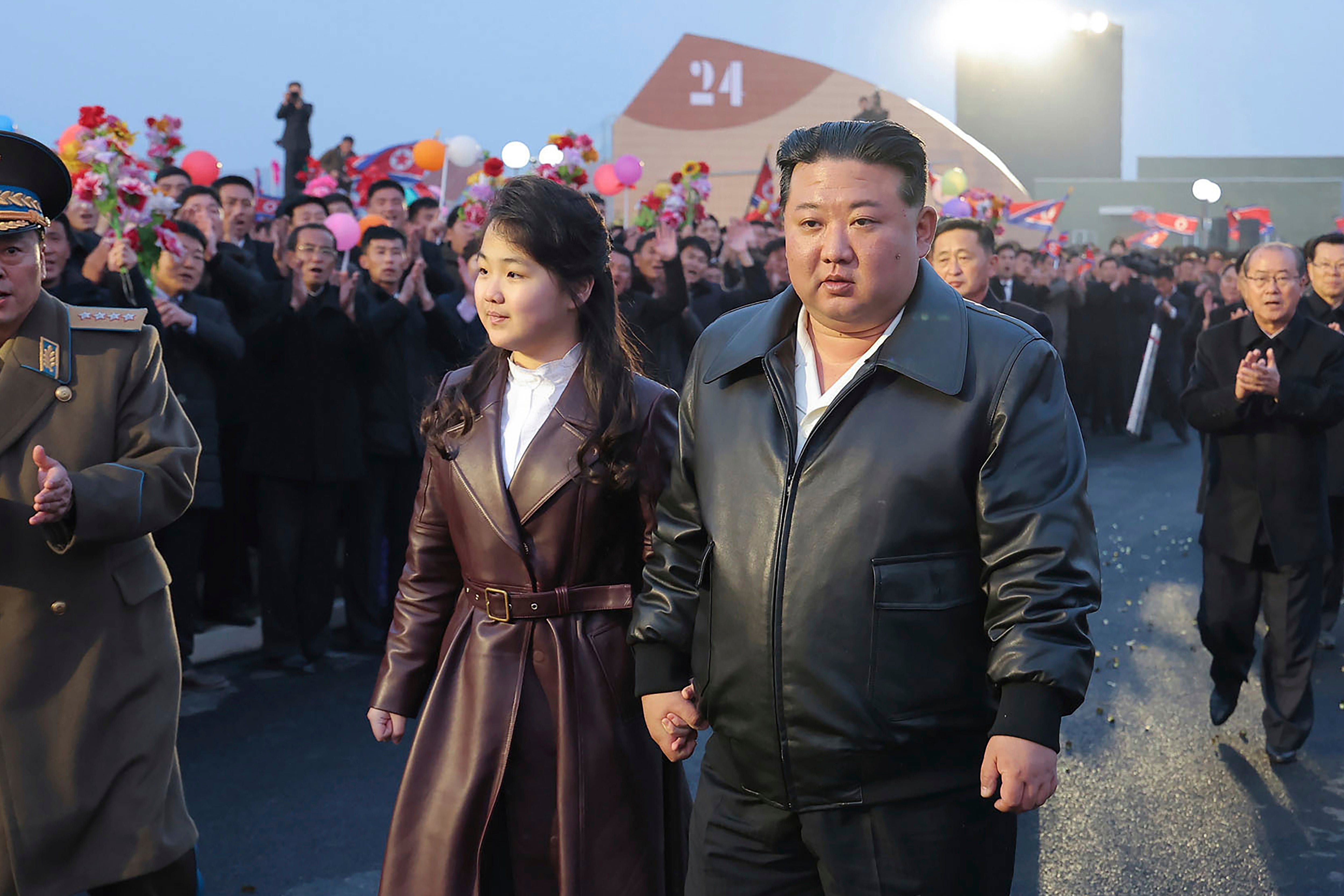 Kim Ju Ae with her father Kim Jong Un in March 2024