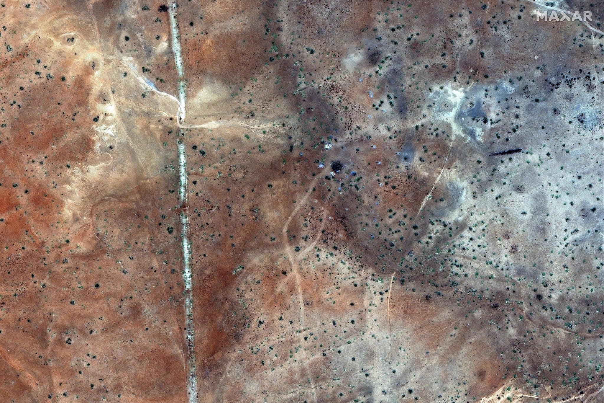 A satellite image shows long-range 'suicide' drones and launching gear north of the airport in Nyala, Sudan, May 6, 2025