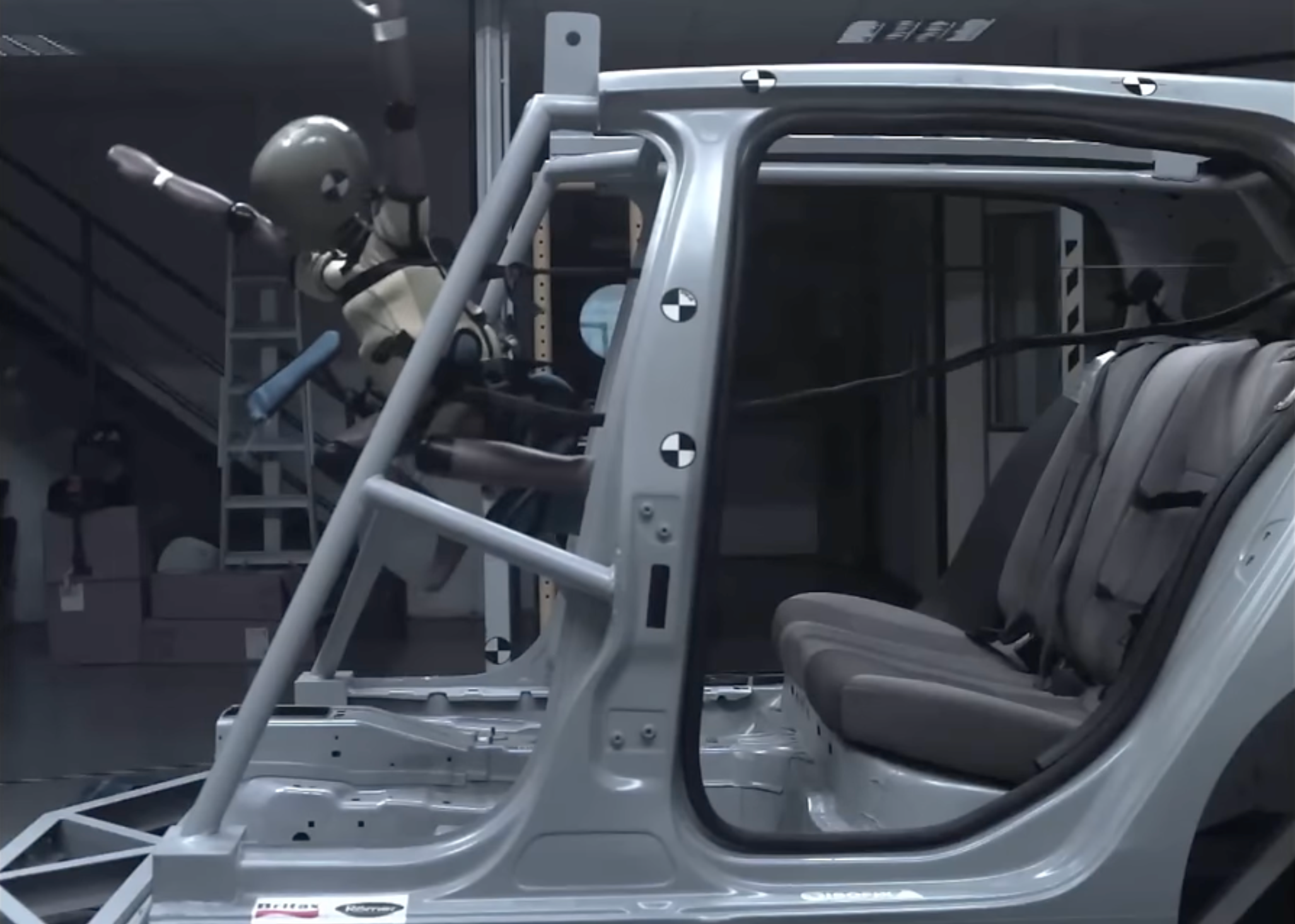 A seized knock-off car seat fails a crash test as dummy is hurled through windscreen