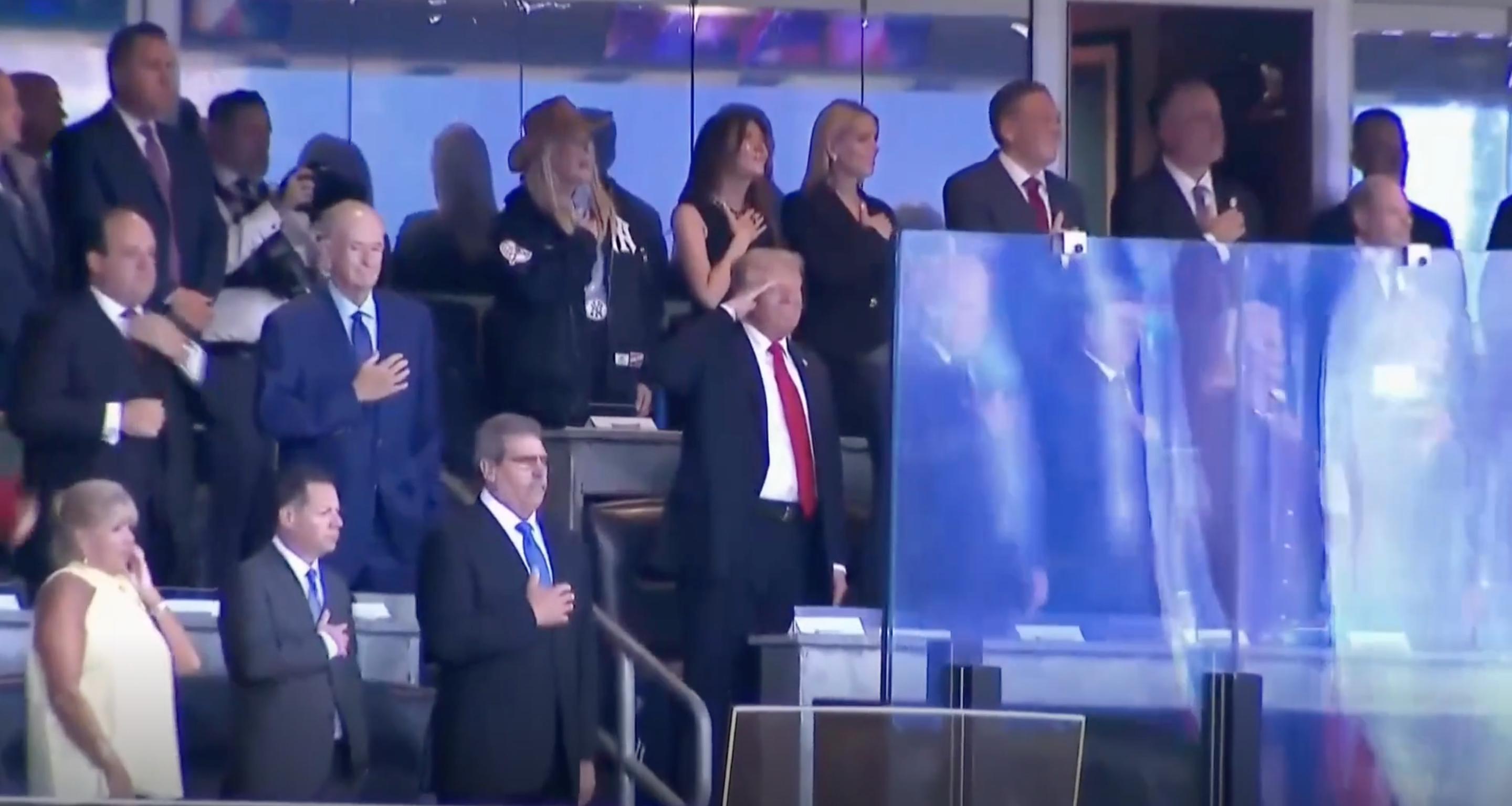 Trump was protected by new glass panels at a Yankees game after the recent shooting of right wing influencer Charlie Kirk