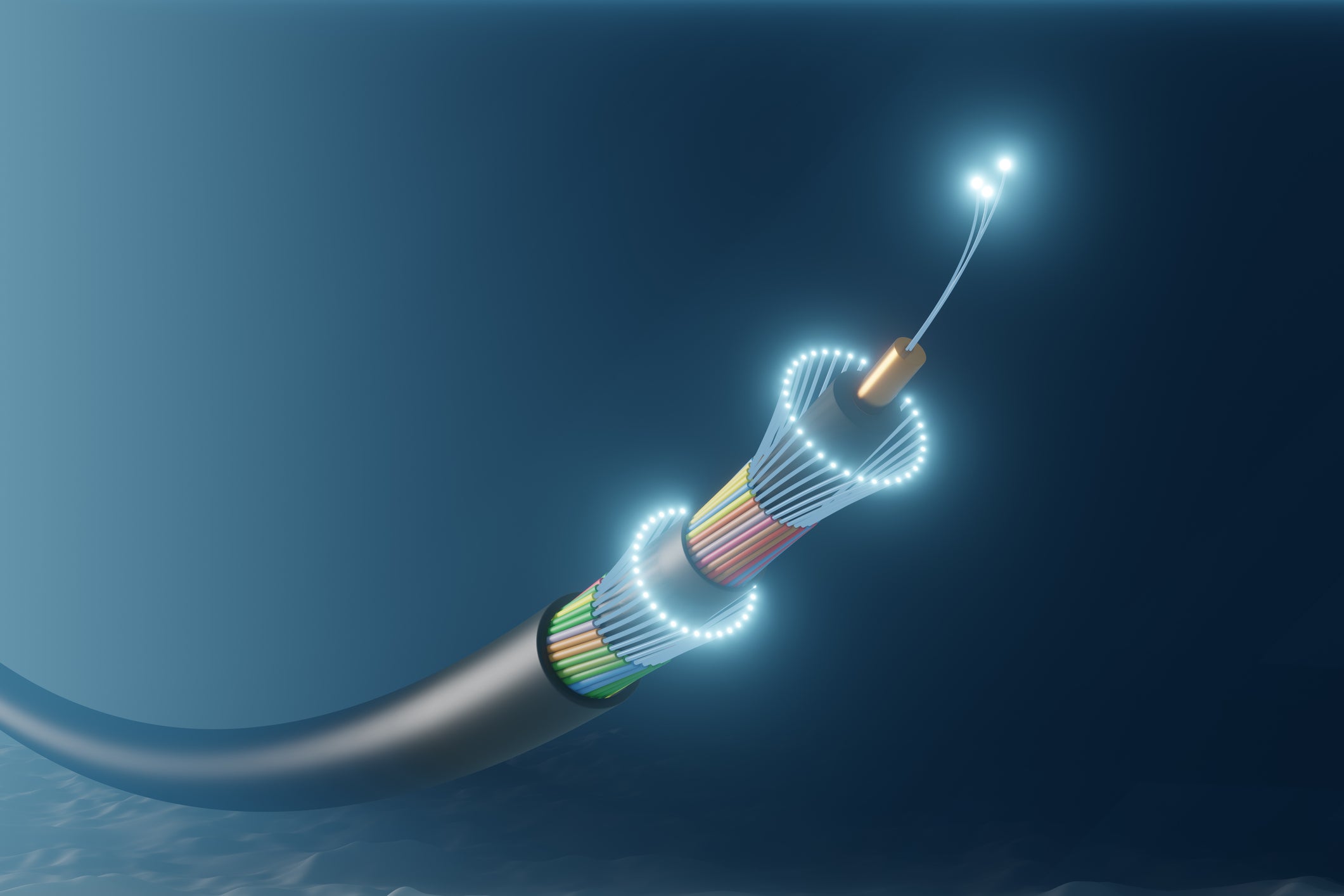 An artist’s impression of an underwater communication fibre optic cable on the sea bed